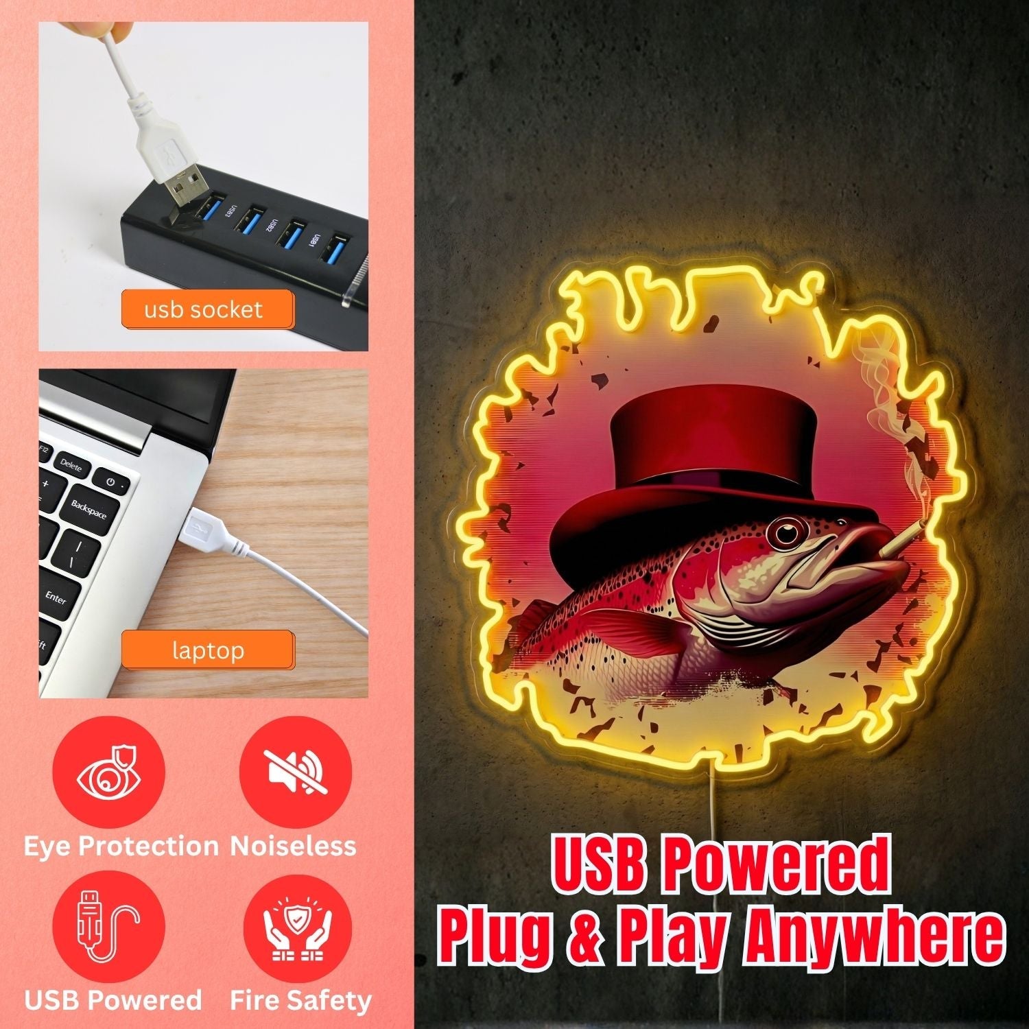 ShineNeon™ Lucky Top Hat Fish neon sign USB Power - Shineneon