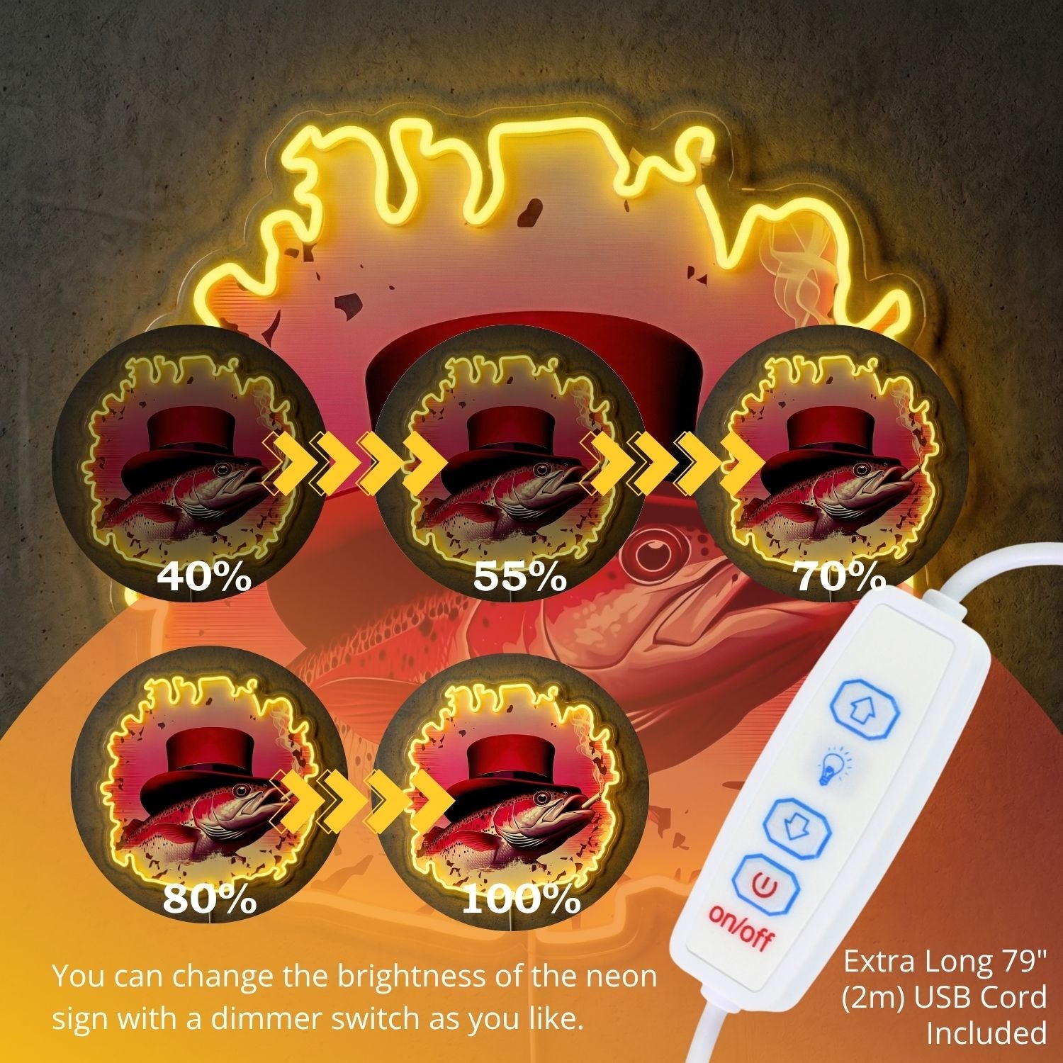 ShineNeon™ Lucky Top Hat Fish neon sign USB Power - Shineneon