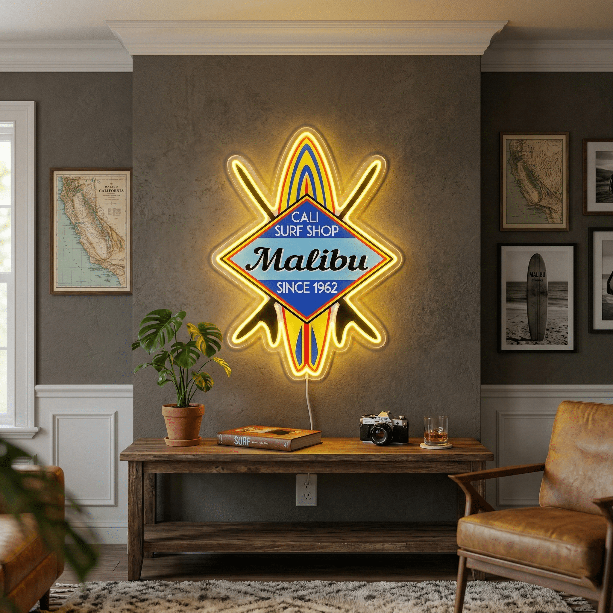 ShineNeon™ Malibu Cali Surf Shop LED Neon Sign - Retro Beach Vibe Wall Decor (USB Powered) - Shineneon