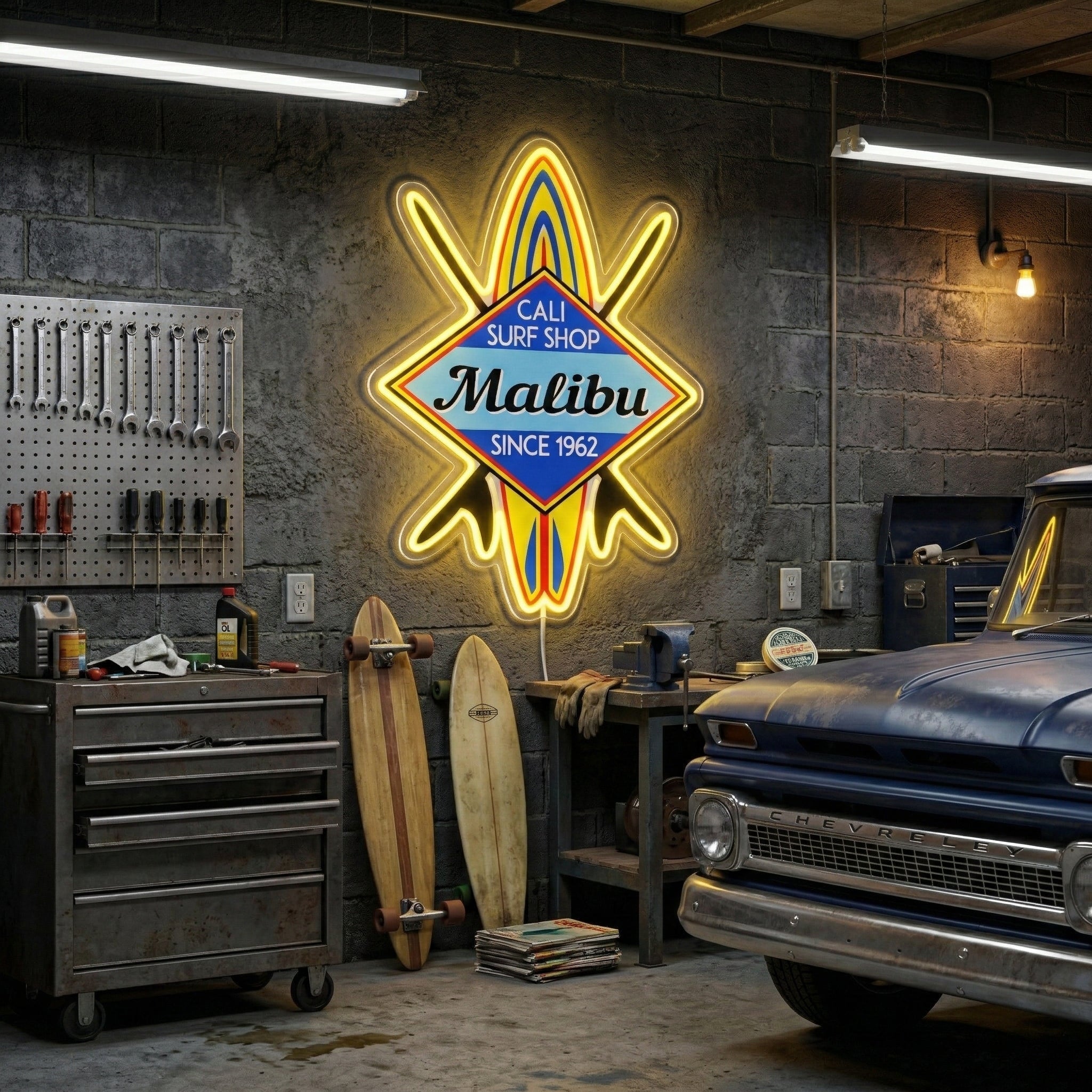 ShineNeon™ Malibu Cali Surf Shop LED Neon Sign - Retro Beach Vibe Wall Decor (USB Powered) - Shineneon