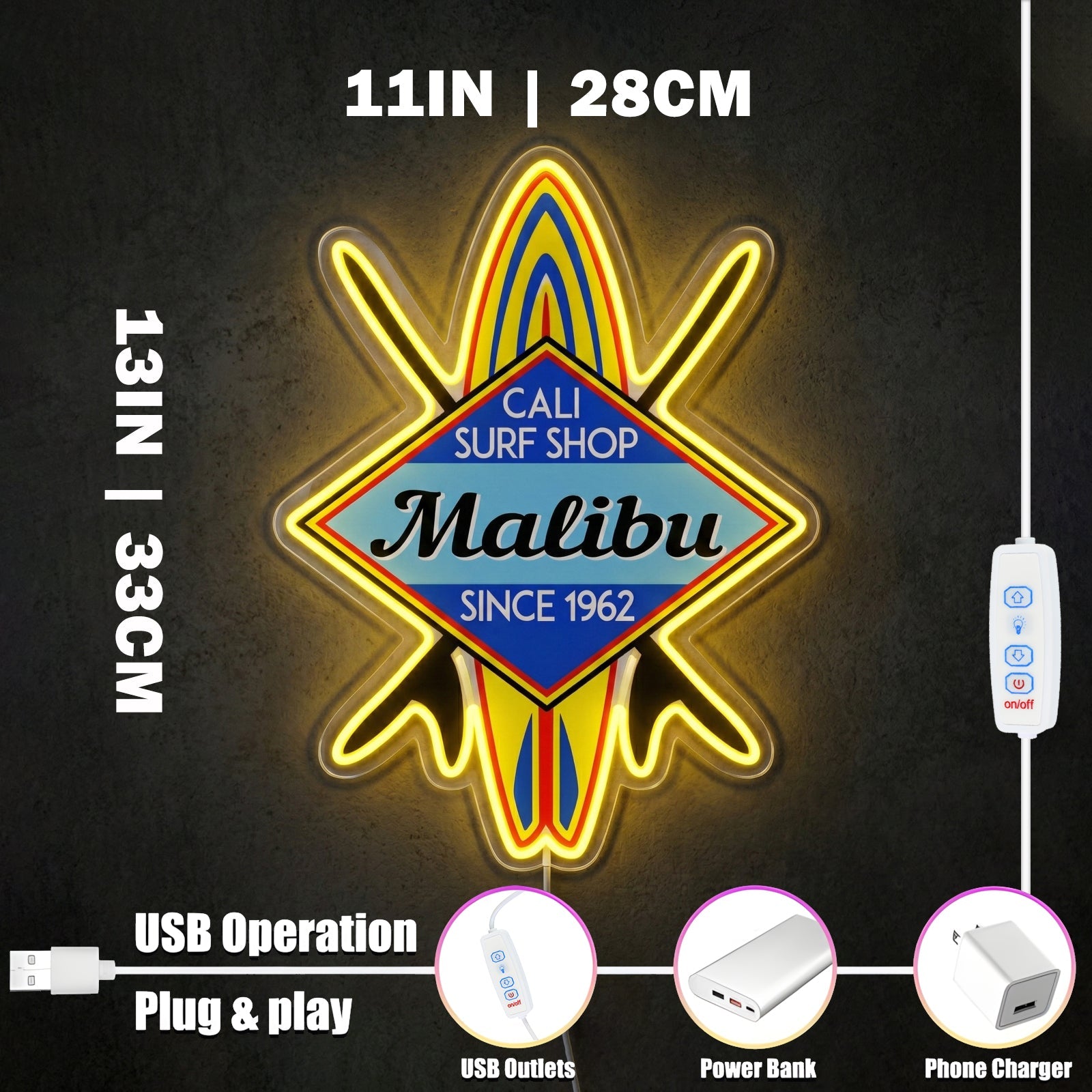 ShineNeon™ Malibu Cali Surf Shop LED Neon Sign - Retro Beach Vibe Wall Decor (USB Powered) - Shineneon