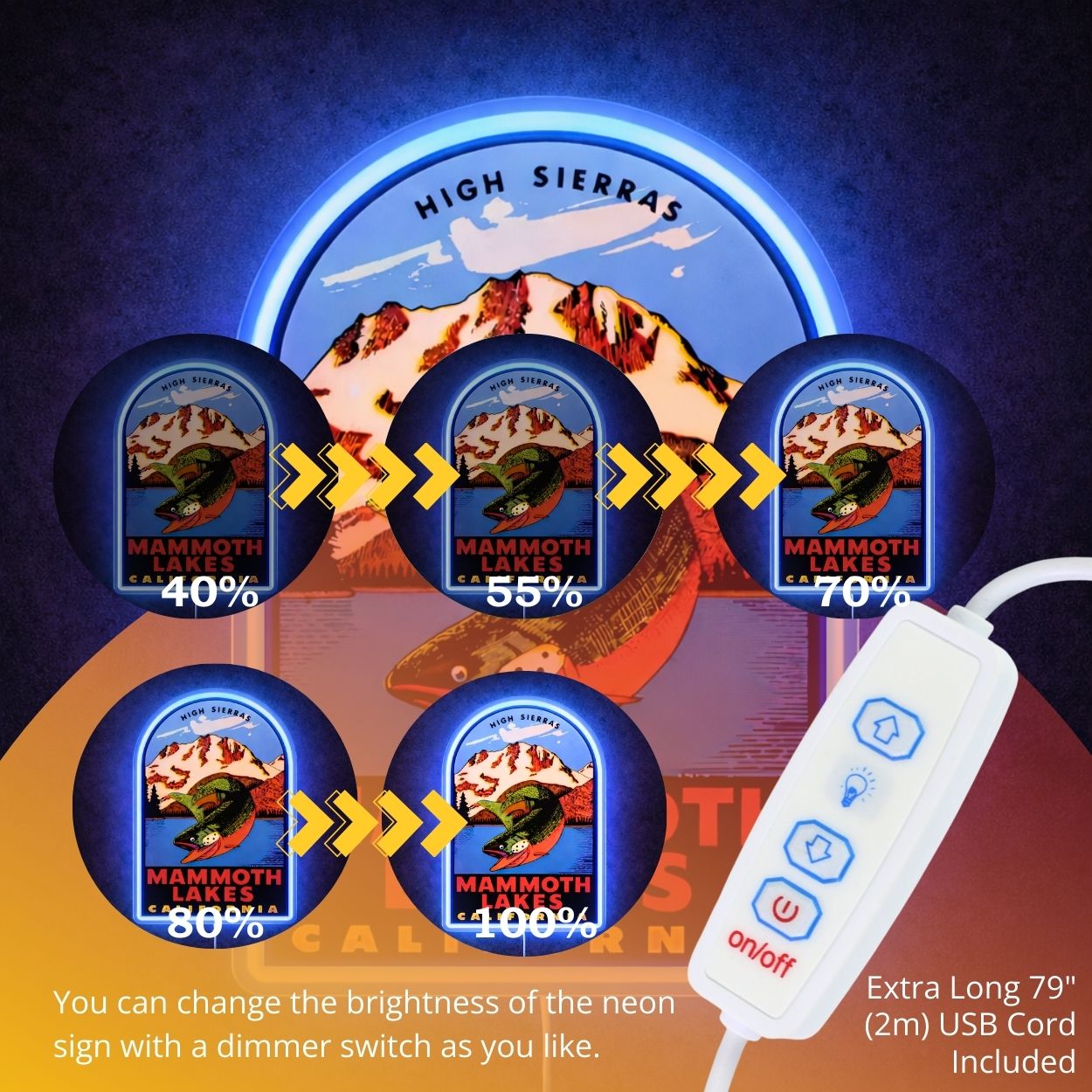 ShineNeon™ Mammoth Lakes California LED Neon Sign High Sierras Fishing Decor USB Power - Shineneon