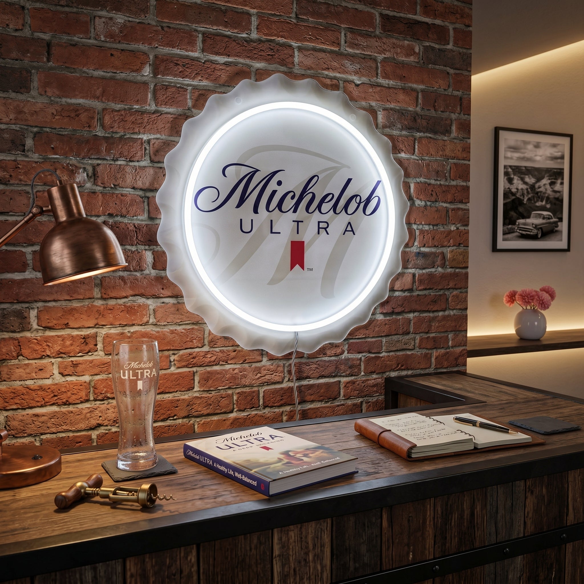 ShineNeon™ Michelob Ultra Bottle Cap Sign - Clean White Glow for Home Bar & Man Cave - Shineneon