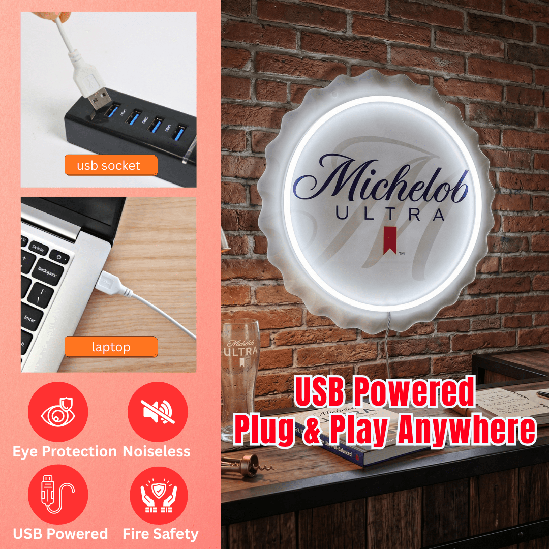 ShineNeon™ Michelob Ultra Bottle Cap Sign - Clean White Glow for Home Bar & Man Cave - Shineneon