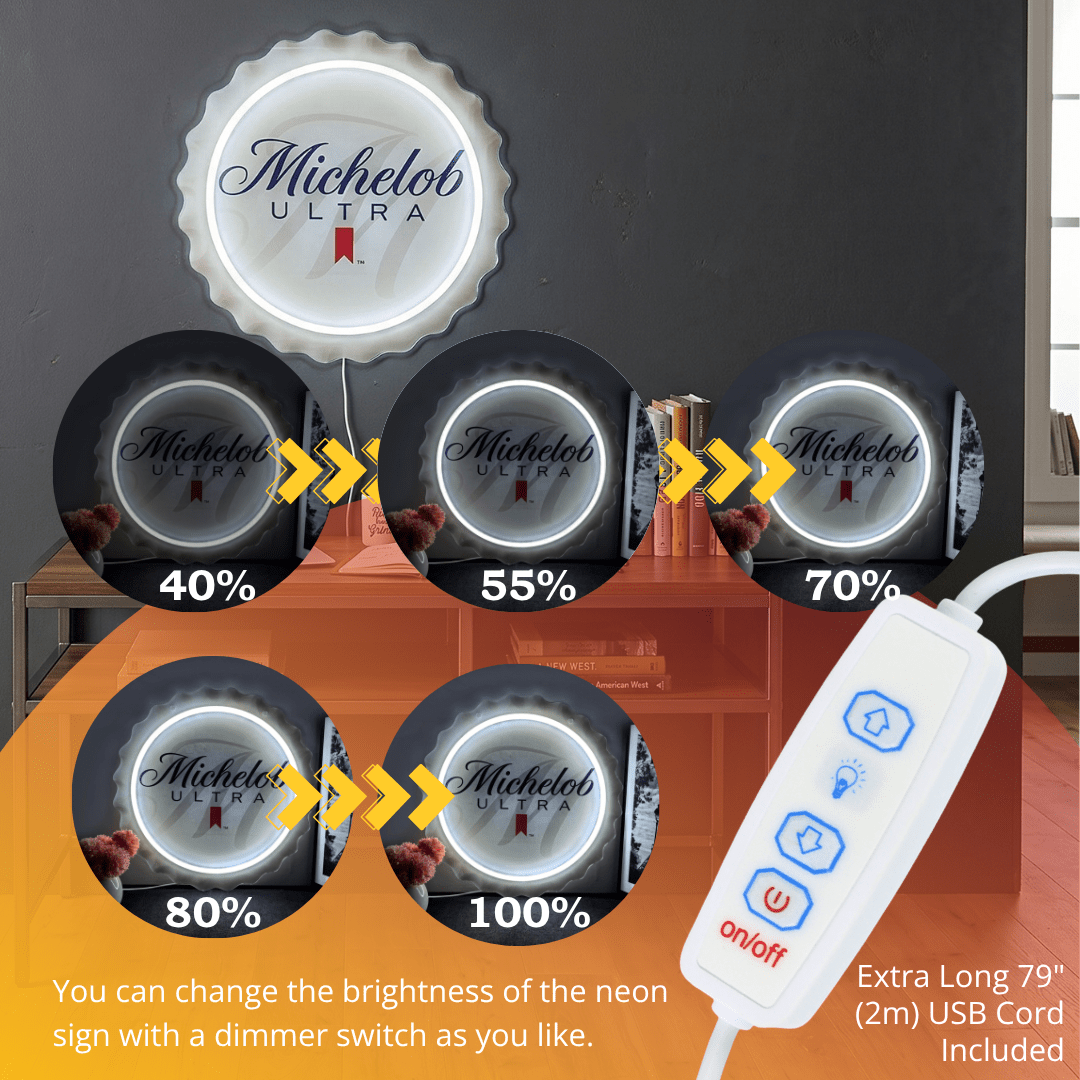 ShineNeon™ Michelob Ultra Bottle Cap Sign - Clean White Glow for Home Bar & Man Cave - Shineneon