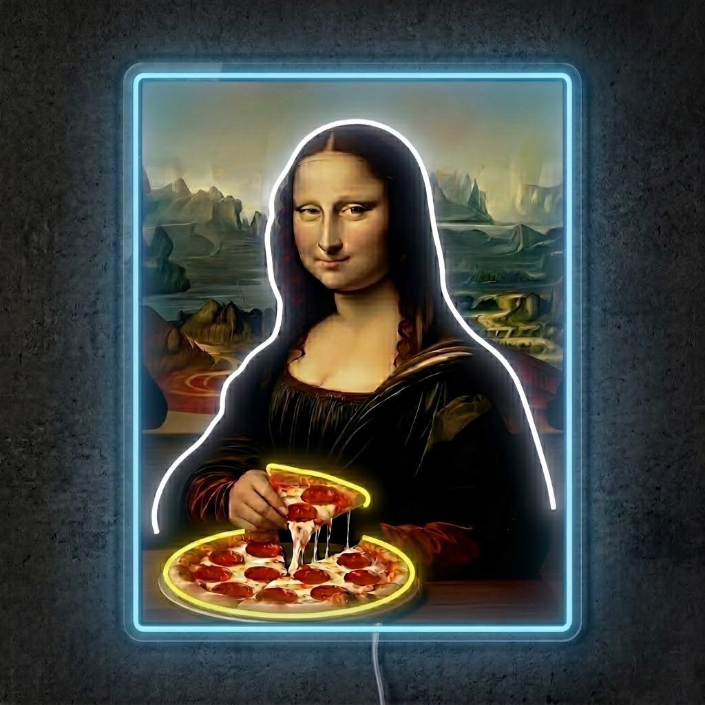 ShineNeon™ Mona Lisa Eating Pizza Classic Art Neon Sign USB Power - Shineneon