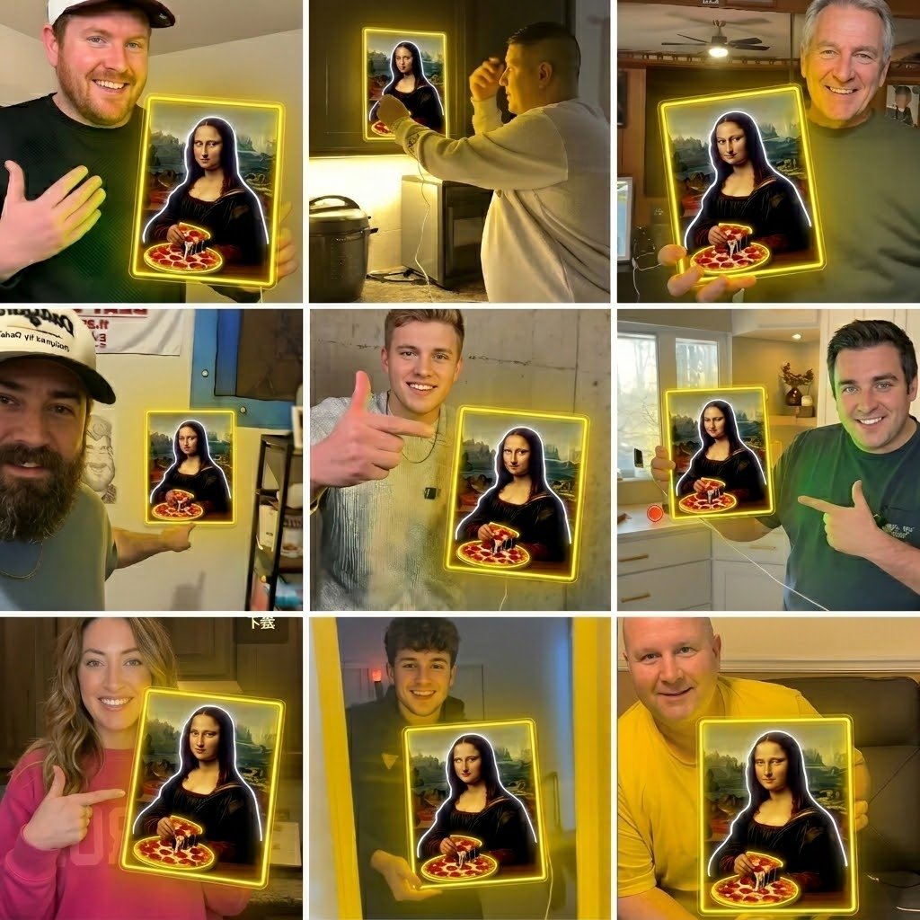 ShineNeon™ Mona Lisa Eating Pizza Classic Art Neon Sign USB Power - Shineneon