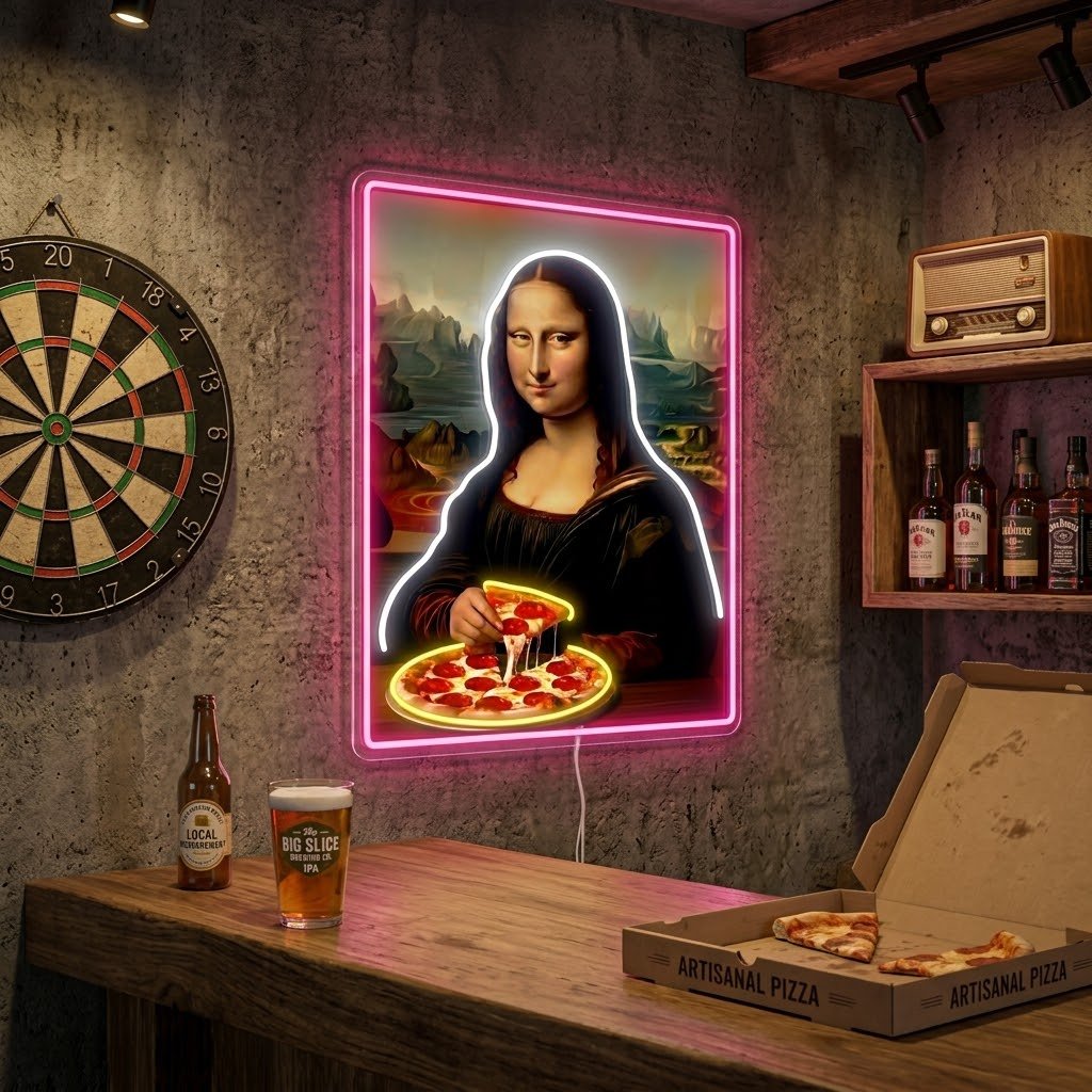 ShineNeon™ Mona Lisa Eating Pizza Classic Art Neon Sign USB Power - Shineneon