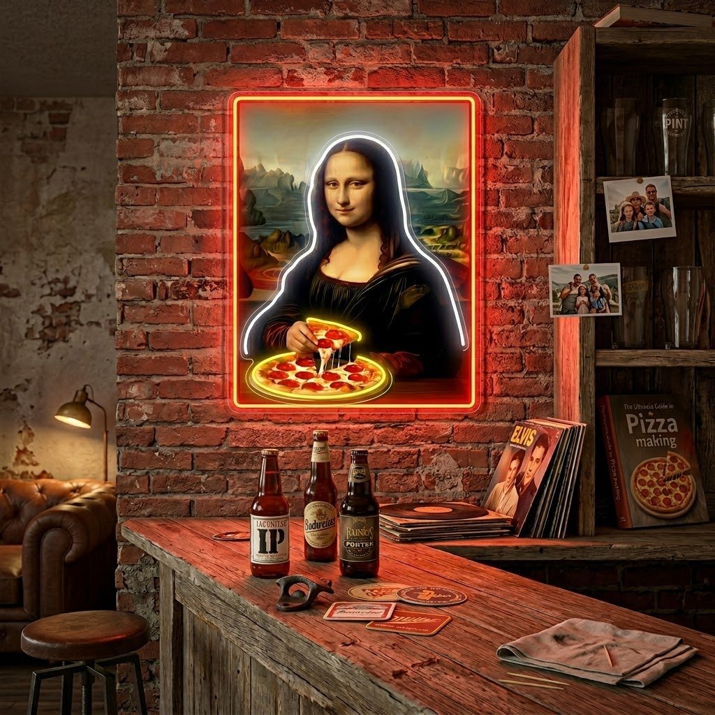 ShineNeon™ Mona Lisa Eating Pizza Classic Art Neon Sign USB Power - Shineneon