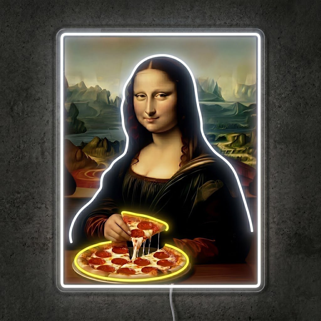 ShineNeon™ Mona Lisa Eating Pizza Classic Art Neon Sign USB Power - Shineneon