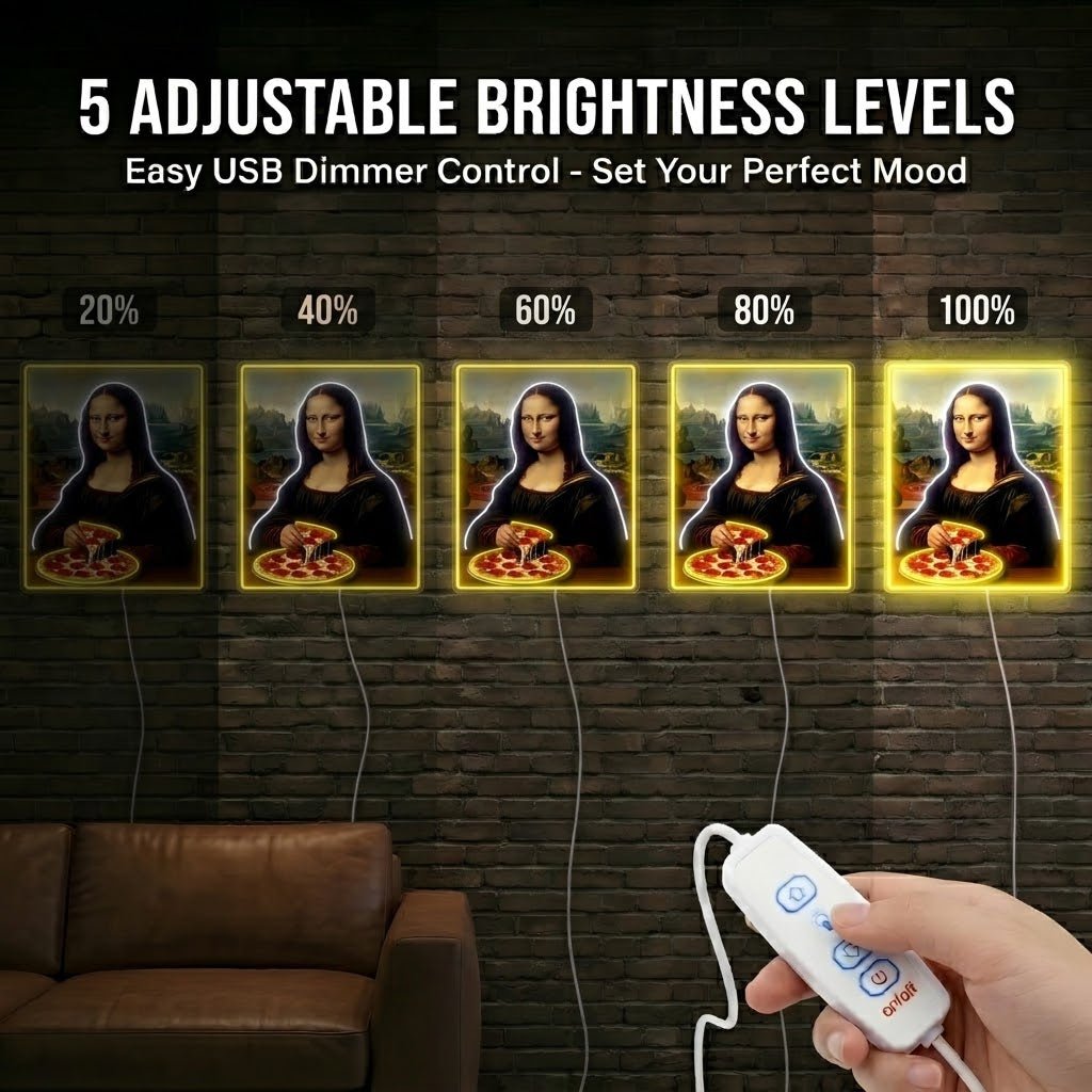 ShineNeon™ Mona Lisa Eating Pizza Classic Art Neon Sign USB Power - Shineneon