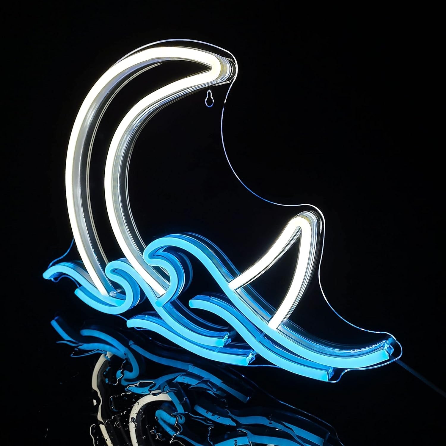 ShineNeon™ Moon & Ocean Waves LED Neon Sign - Serene Coastal Wall Decor for Bedroom - Shineneon
