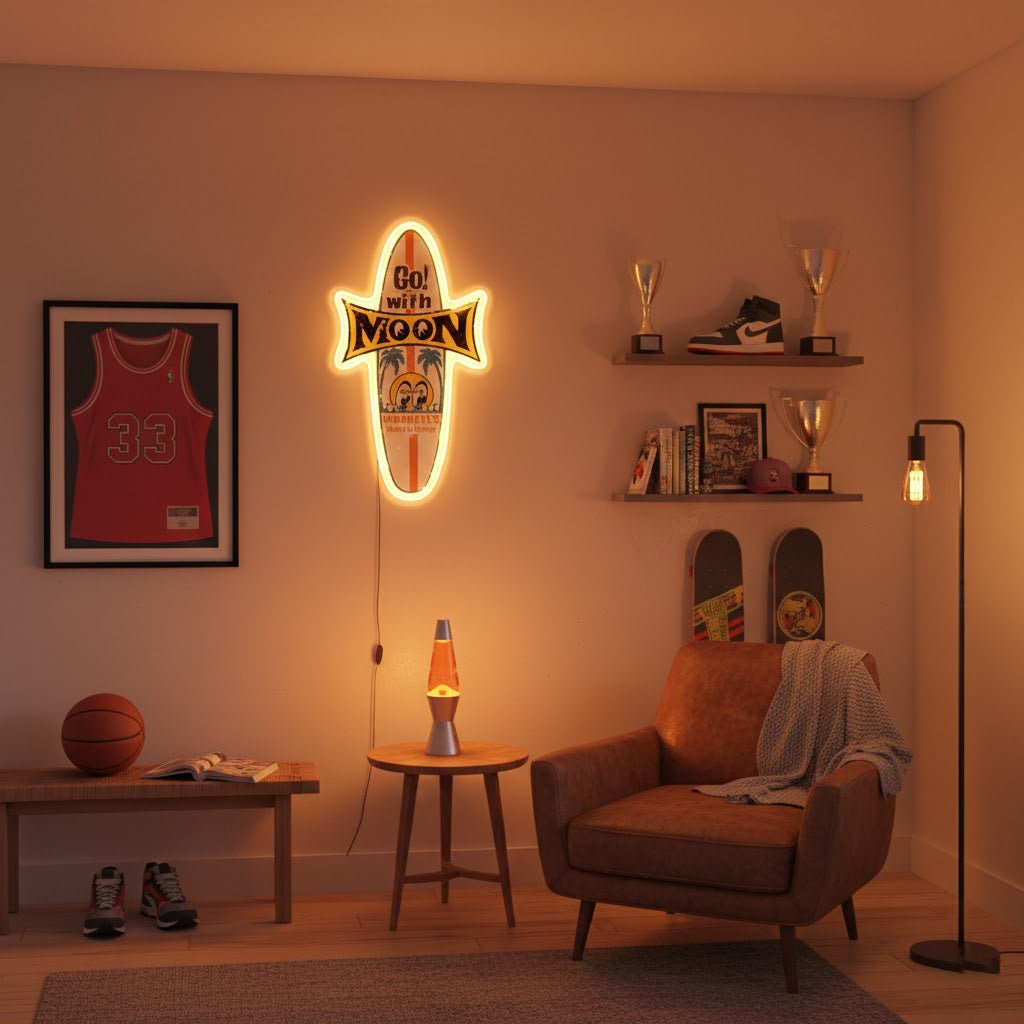 ShineNeon™ Mooneyes Surfboard LED Neon Sign - Retro Surf Wall Art Decor (USB Powered) - Shineneon