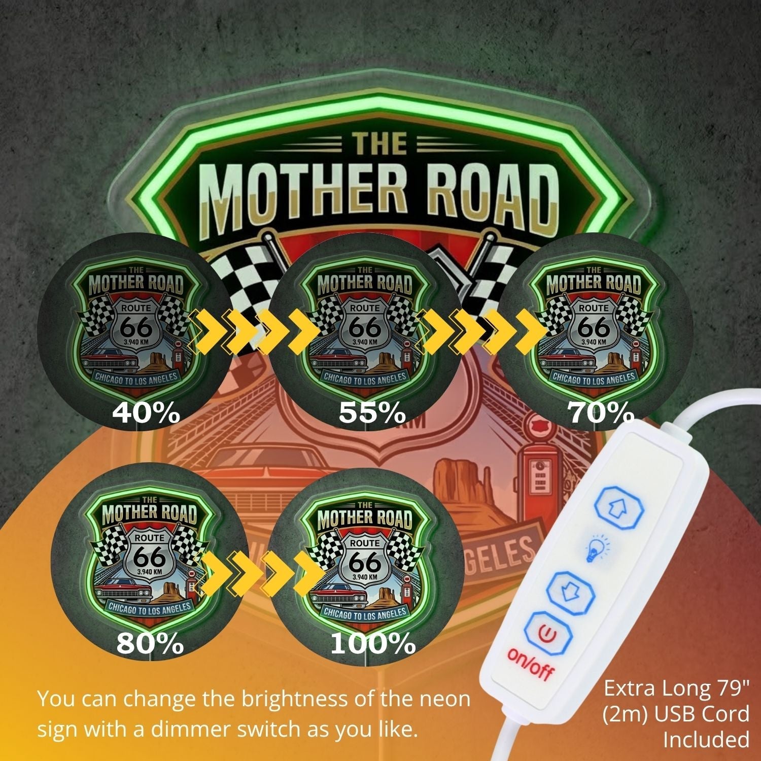 ShineNeon™ Mother Road Route 66 neon sign USB Power - Shineneon