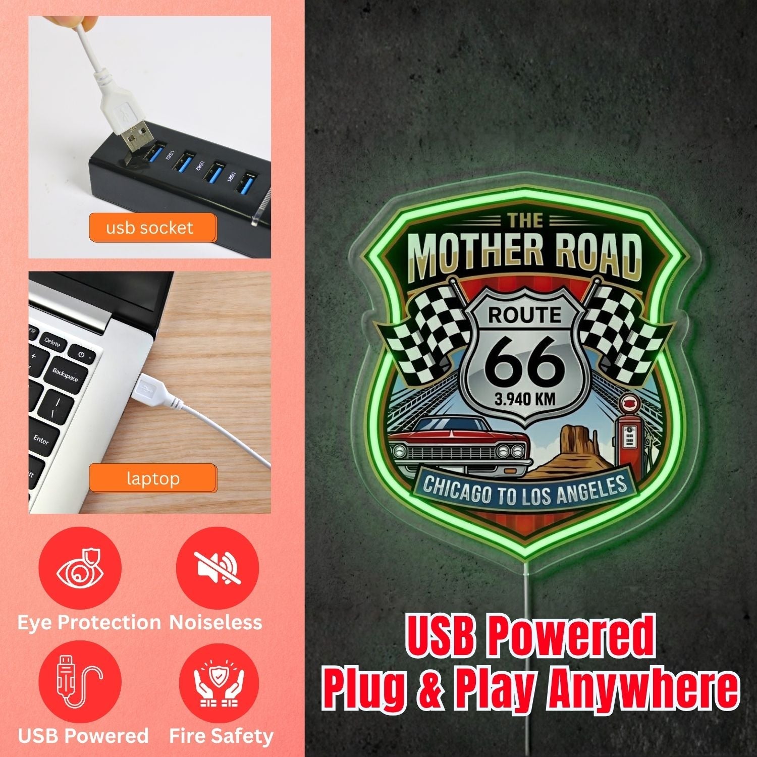 ShineNeon™ Mother Road Route 66 neon sign USB Power - Shineneon