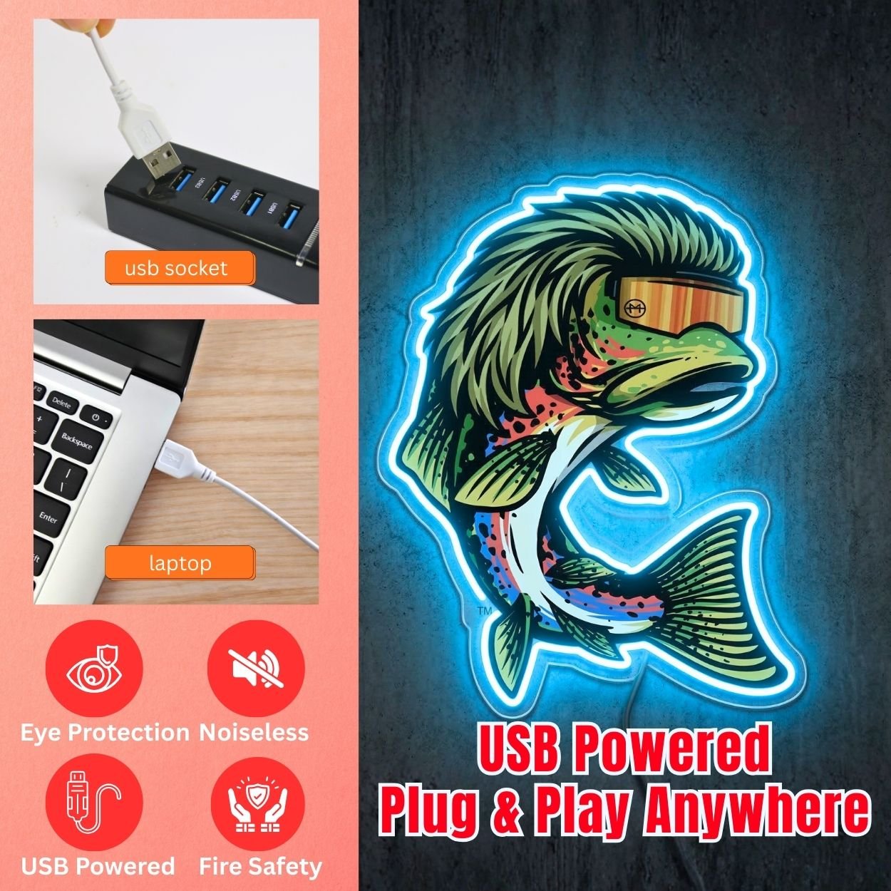 ShineNeon™ Mullet Trout Neon Sign Funny Fishing Pit Viper Decor USB Powered Neon Sign - Shineneon