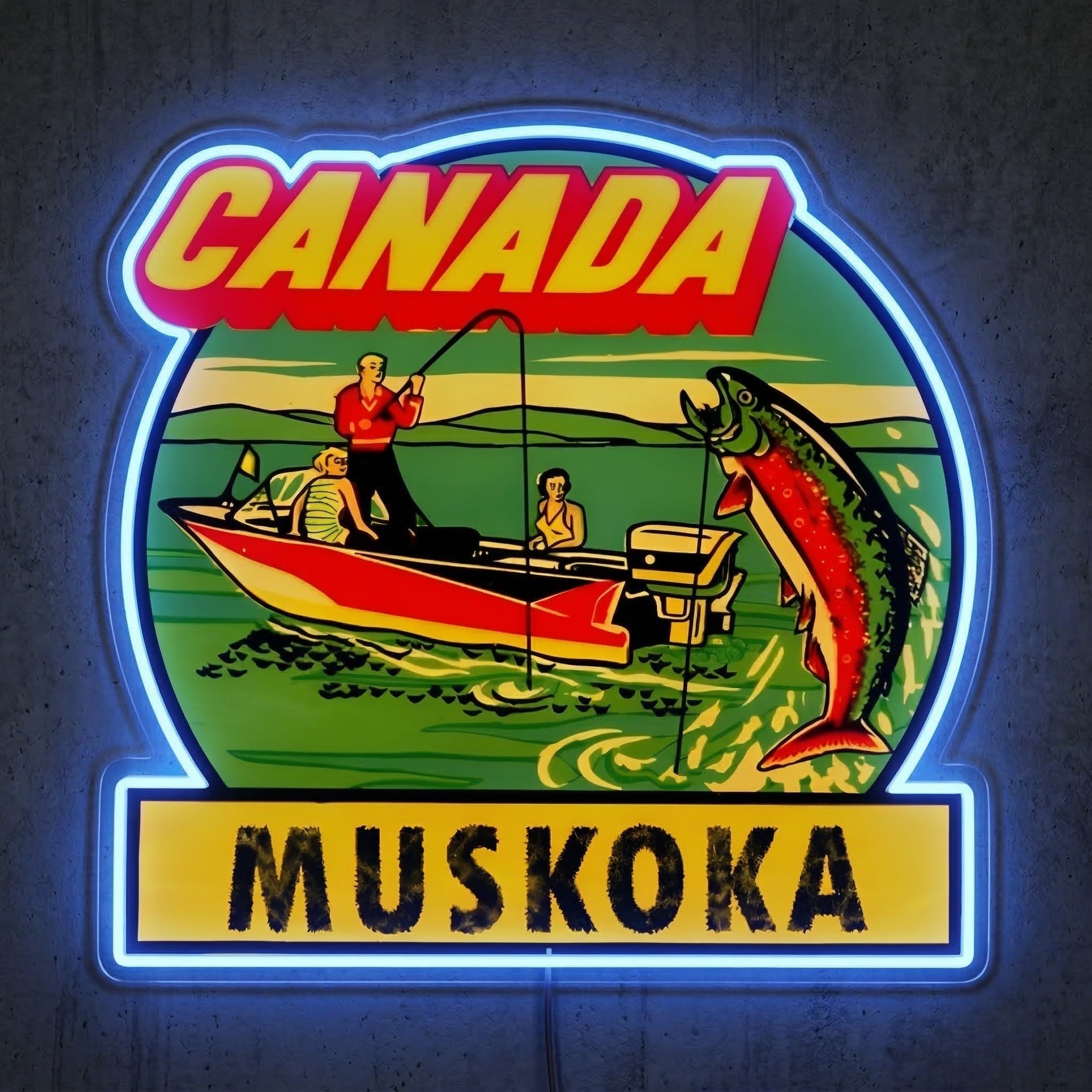 ShineNeon™ Muskoka Canada Vintage Lake LED Neon Sign Retro Fishing Wall Decor USB Power - Shineneon