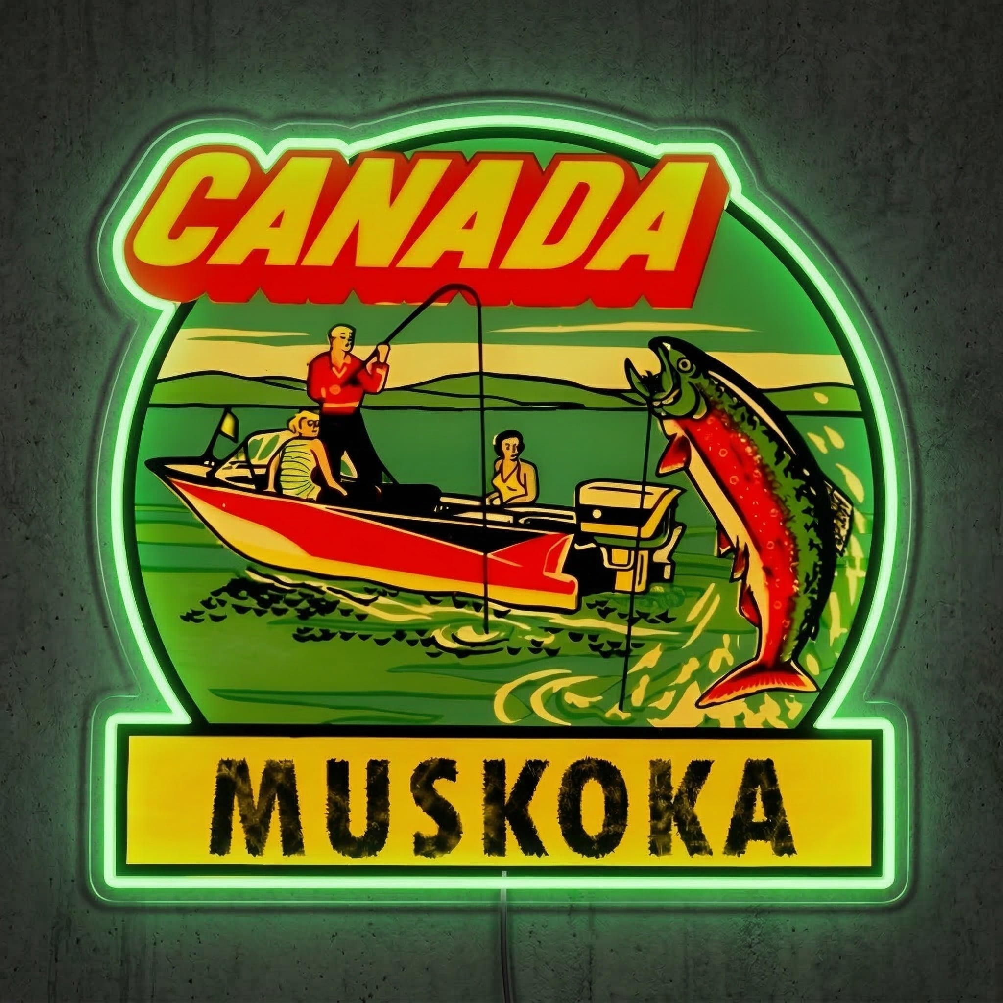 ShineNeon™ Muskoka Canada Vintage Lake LED Neon Sign Retro Fishing Wall Decor USB Power - Shineneon