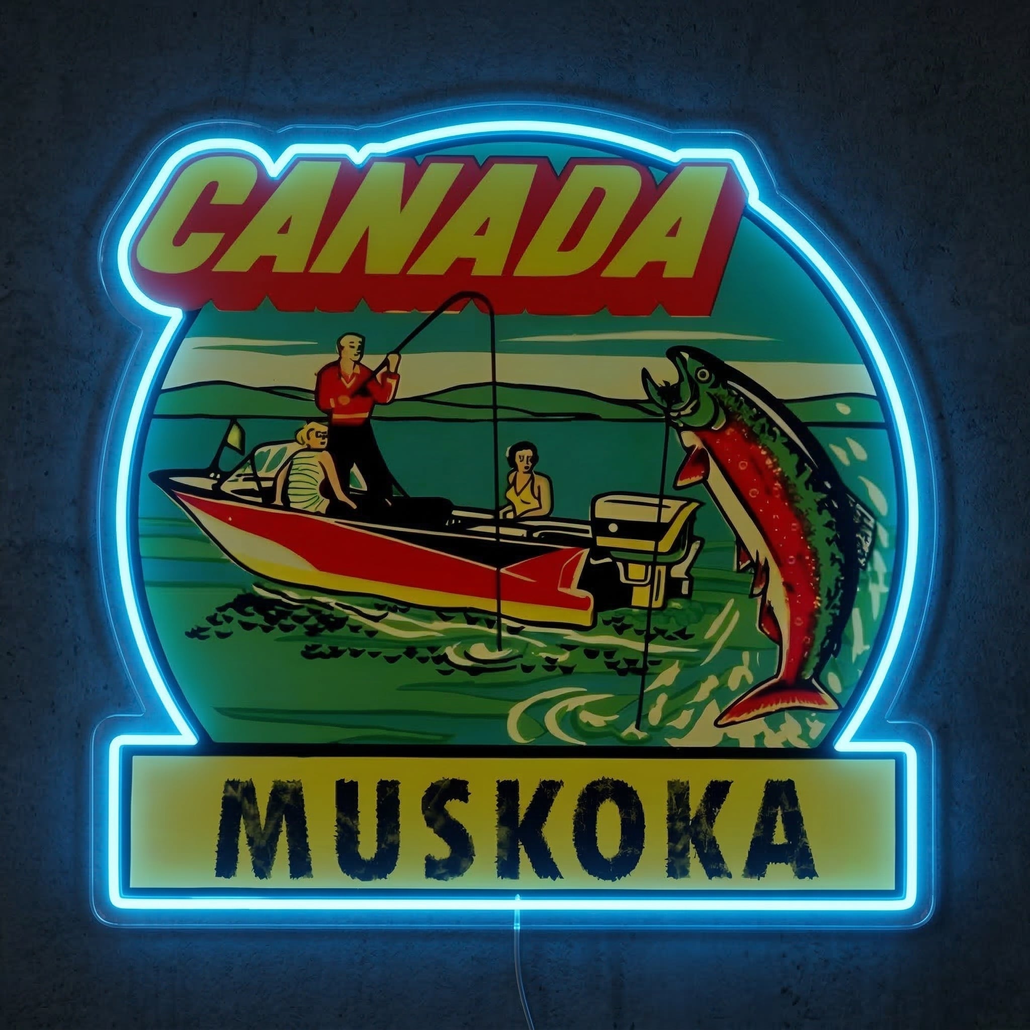 ShineNeon™ Muskoka Canada Vintage Lake LED Neon Sign Retro Fishing Wall Decor USB Power - Shineneon