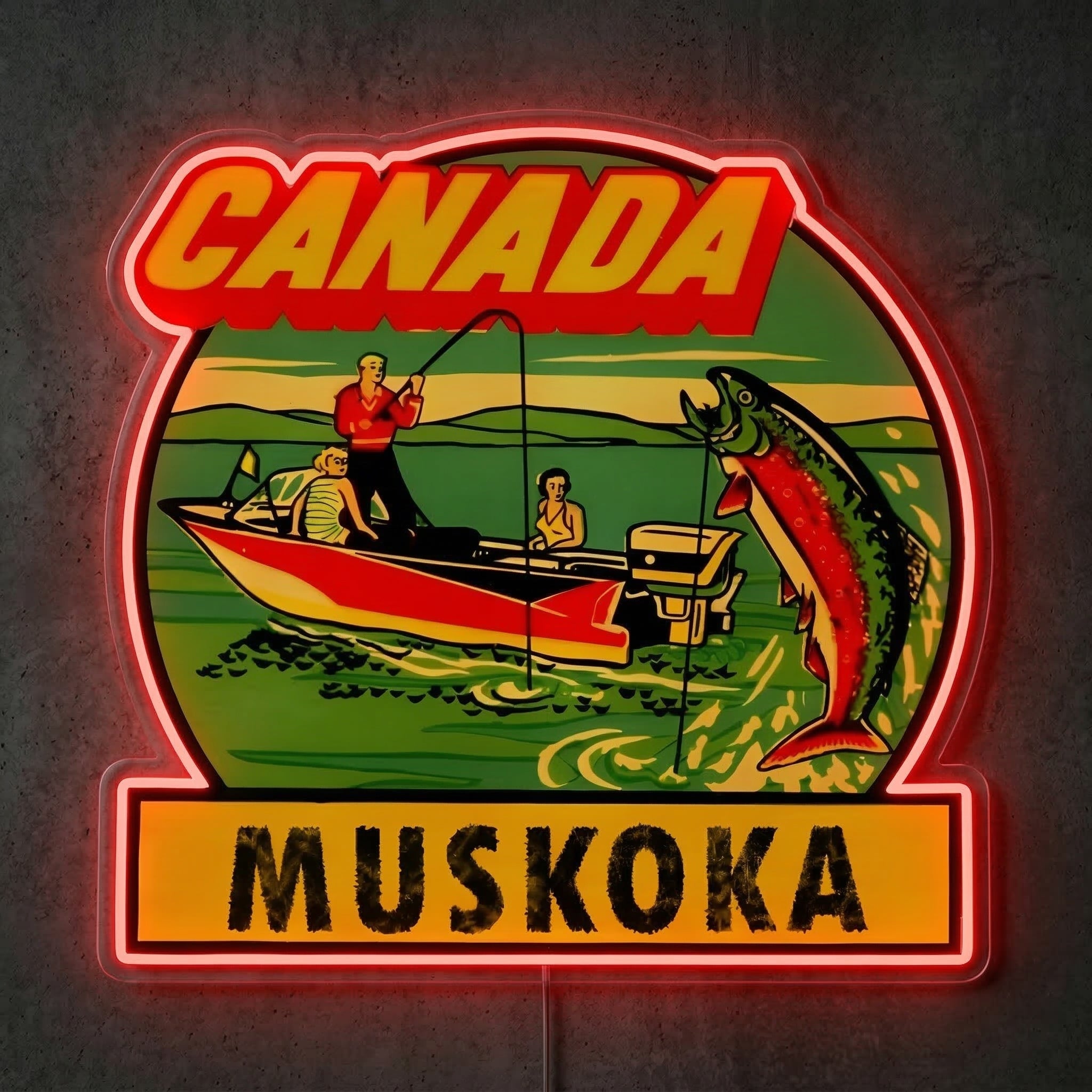 ShineNeon™ Muskoka Canada Vintage Lake LED Neon Sign Retro Fishing Wall Decor USB Power - Shineneon