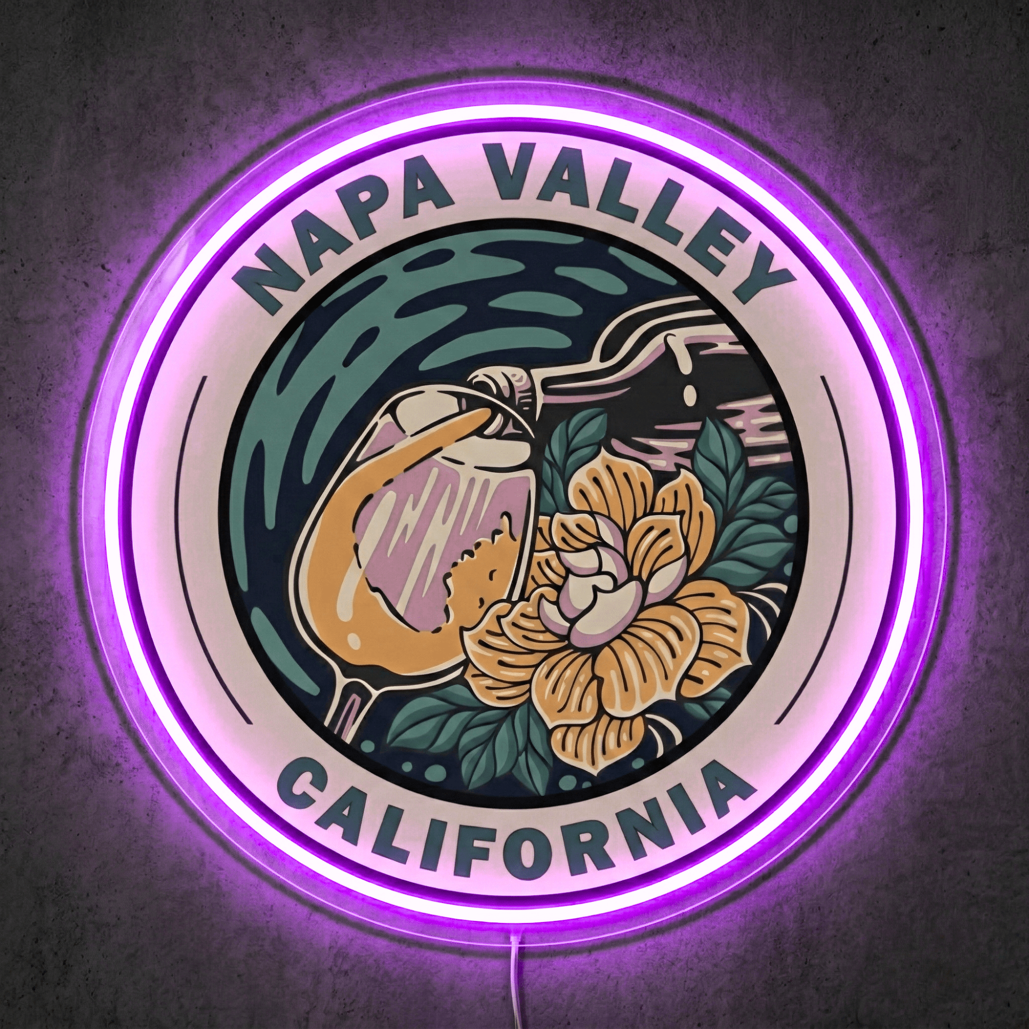 ShineNeon™ Napa Valley Wine Art LED Neon Sign - California Vineyard Wall Decor USB Powered - Shineneon