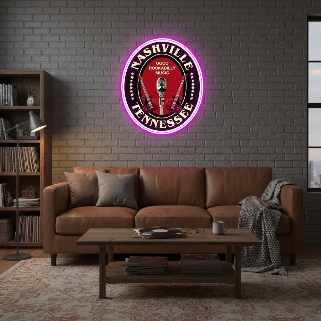 ShineNeon™ Nashville Tennessee Rockabilly LED Neon Sign - USB Power Music City Wall Decor - Shineneon