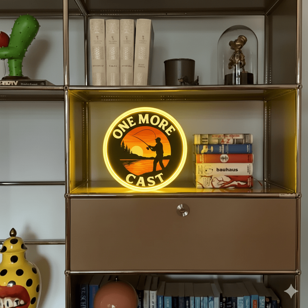 ShineNeon™ One More Cast Fishing LED Neon Sign - Sunset Lake House Wall Decor for Mancave - Shineneon