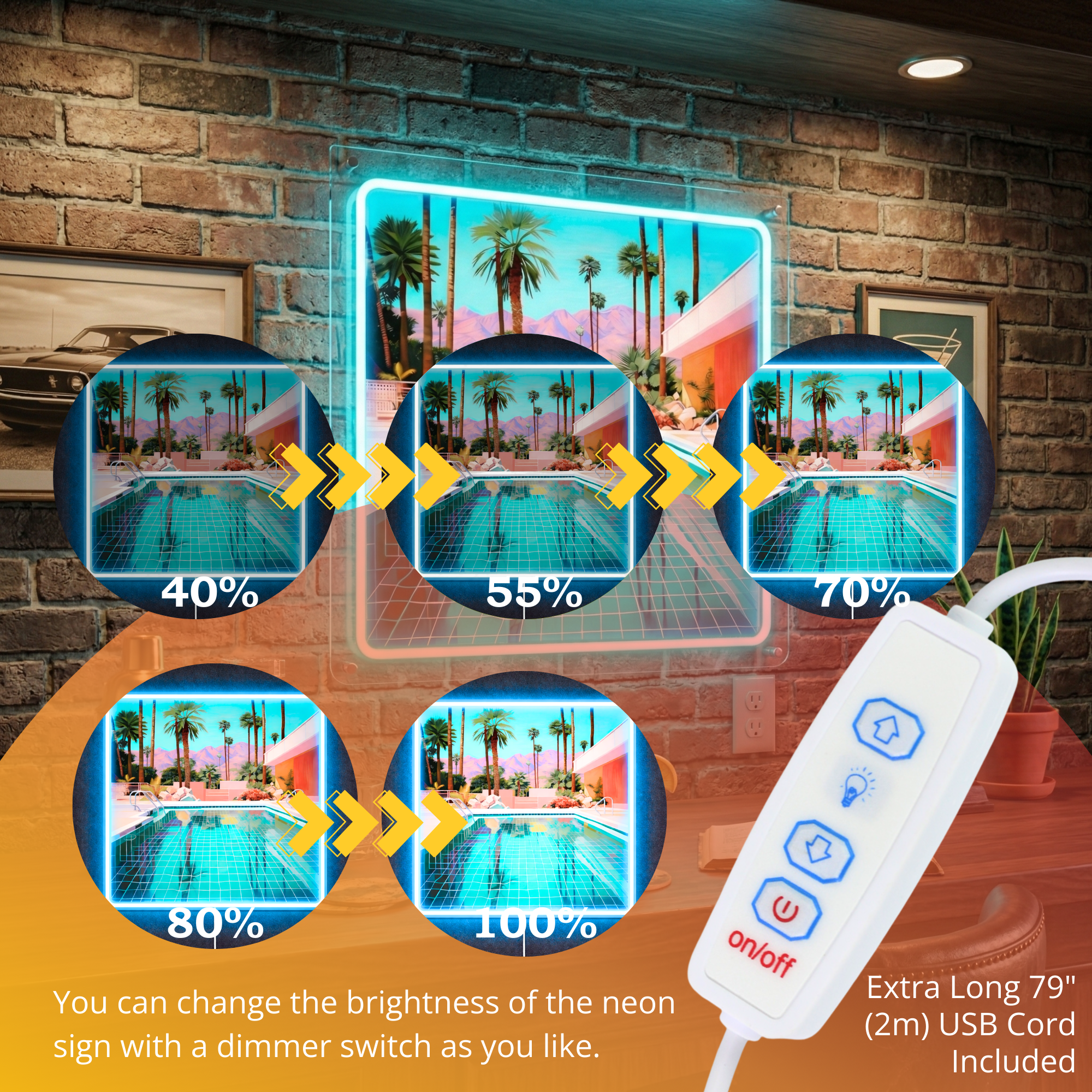 ShineNeon™ Palm Springs Poolside LED Neon Sign - Retro Desert Art USB Powered Wall Decor - Shineneon