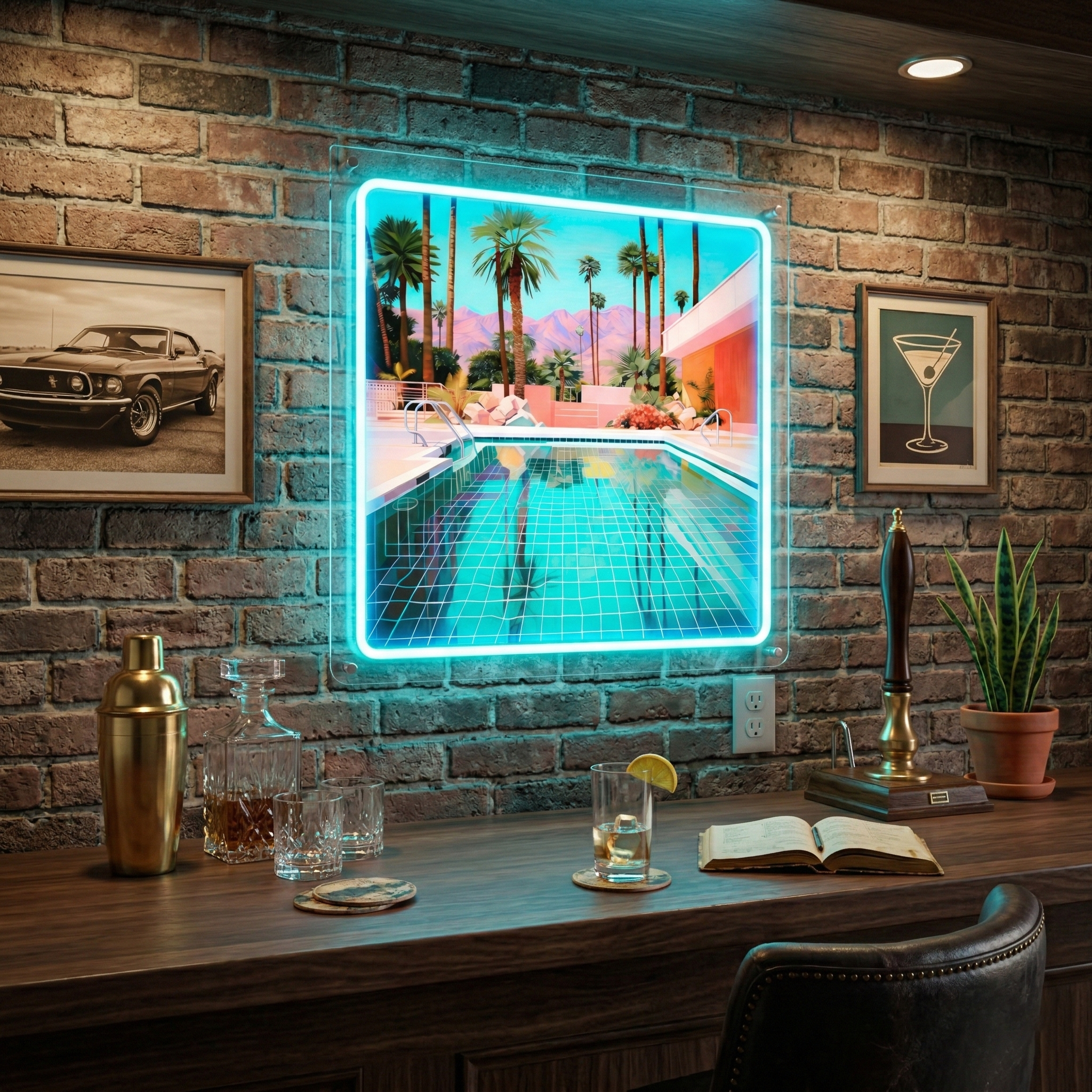 ShineNeon™ Palm Springs Poolside LED Neon Sign - Retro Desert Art USB Powered Wall Decor - Shineneon