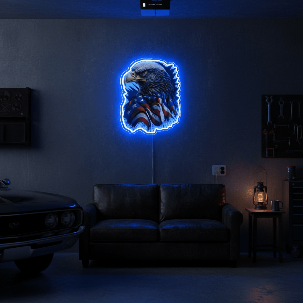 ShineNeon™ Patriotic American Eagle LED Sign - US Flag Wall Decor for Man Cave & Garage - Shineneon