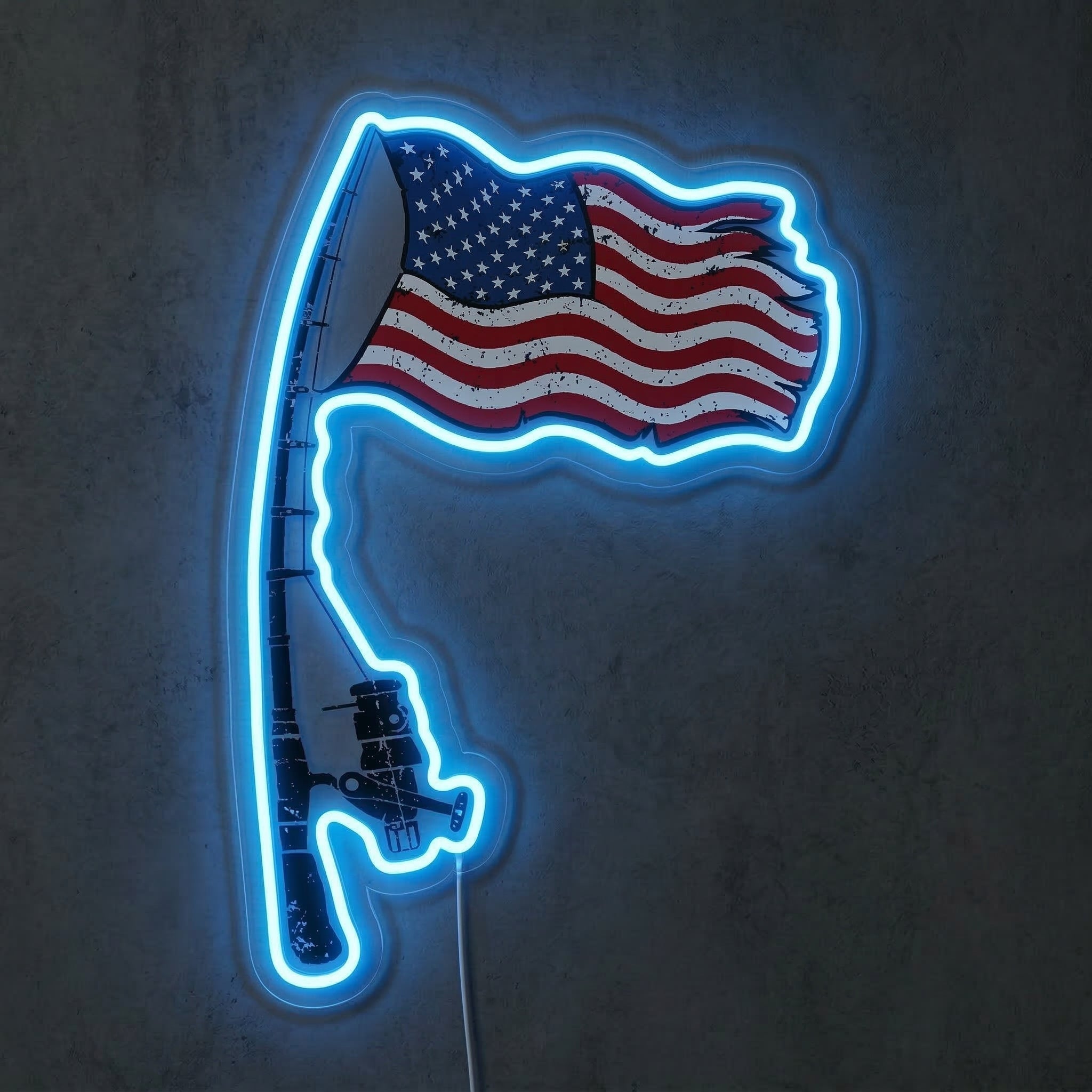 ShineNeon™ Patriotic Fishing Rod Neon Sign American Flag Bass Decor USB Powered Neon Sign - Shineneon
