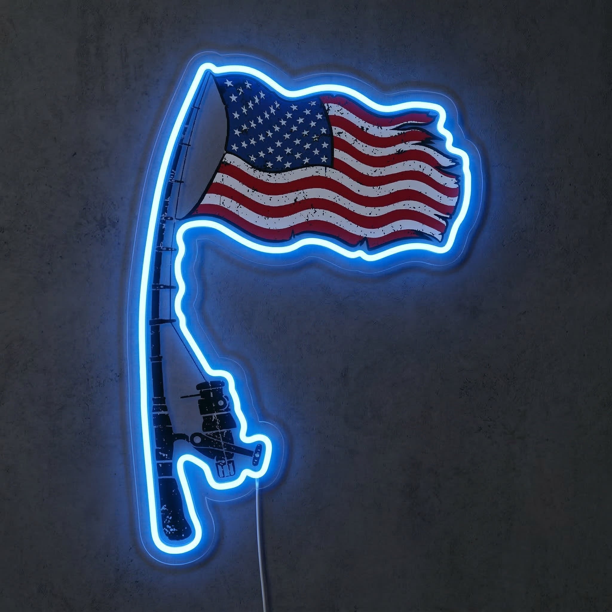 ShineNeon™ Patriotic Fishing Rod Neon Sign American Flag Bass Decor USB Powered Neon Sign - Shineneon