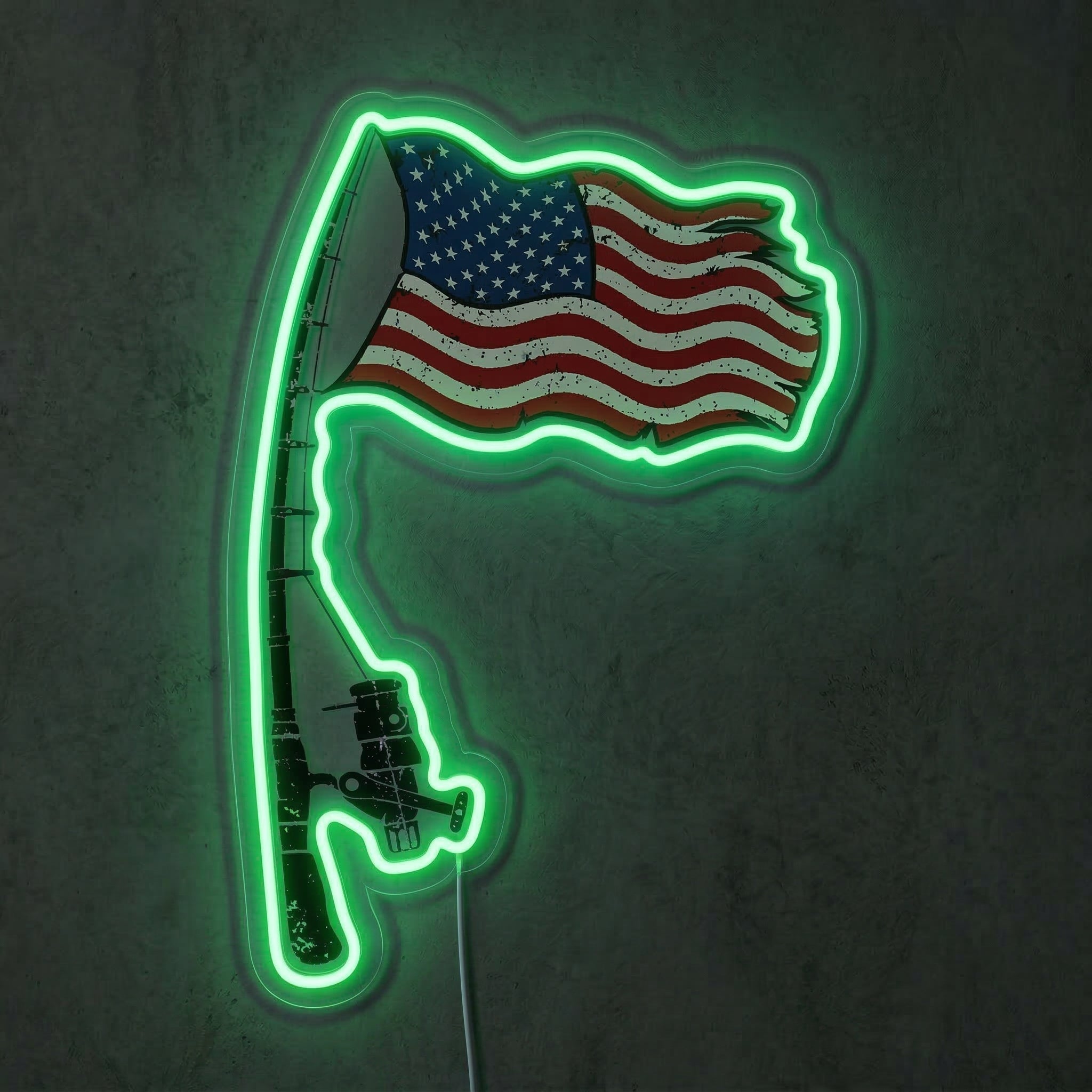 ShineNeon™ Patriotic Fishing Rod Neon Sign American Flag Bass Decor USB Powered Neon Sign - Shineneon