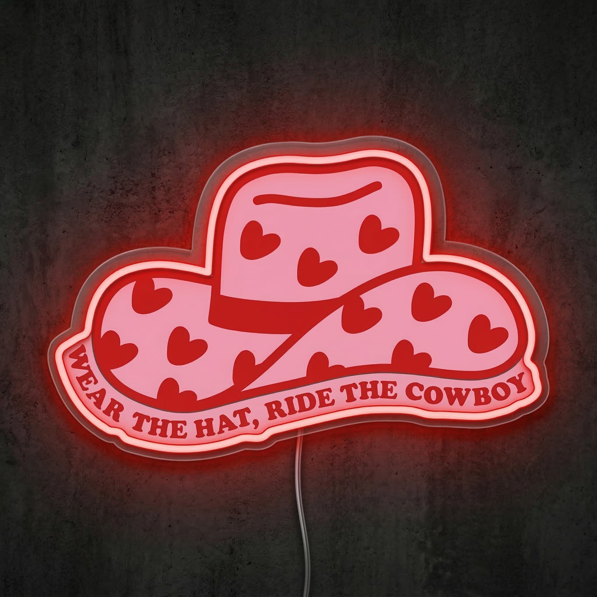 ShineNeon™ Pink Cowgirl Hat Neon Sign Heart Pattern Western Decor Art USB Powered - Shineneon