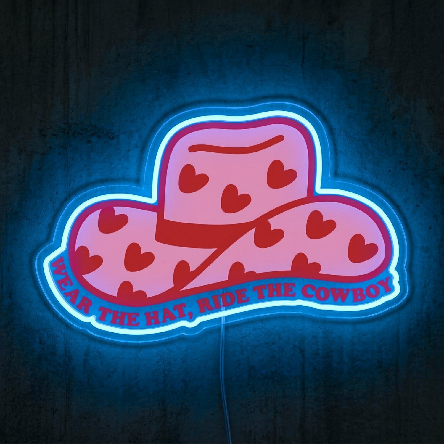 ShineNeon™ Pink Cowgirl Hat Neon Sign Heart Pattern Western Decor Art USB Powered - Shineneon