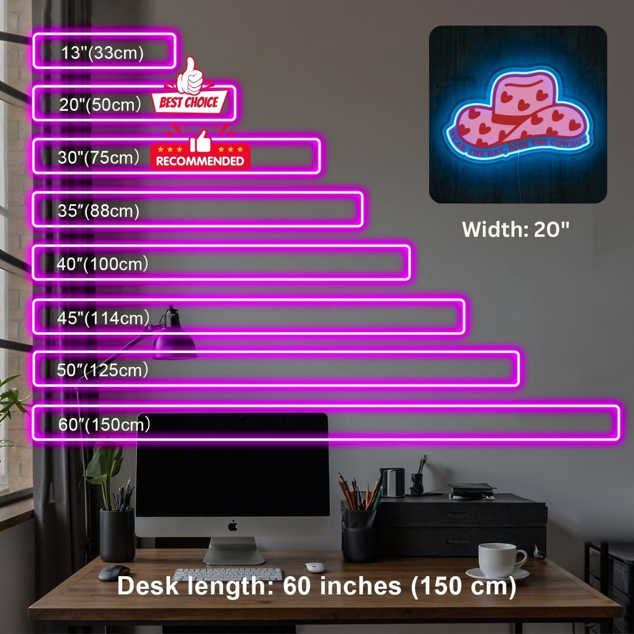 ShineNeon™ Pink Cowgirl Hat Neon Sign Heart Pattern Western Decor Art USB Powered - Shineneon