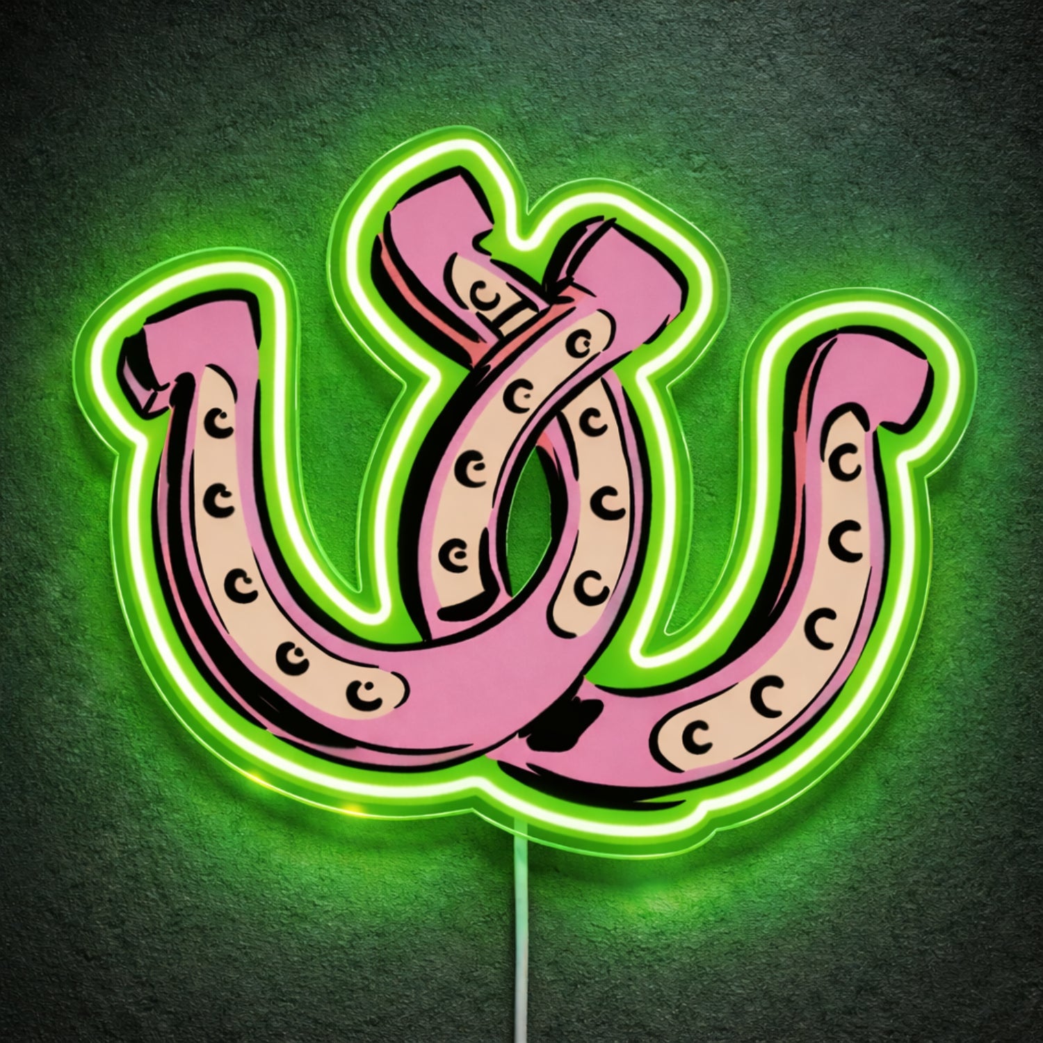 ShineNeon™ Pink Double Horseshoe LED Neon Sign Western Lucky Charm Wall Decor USB Power - Shineneon