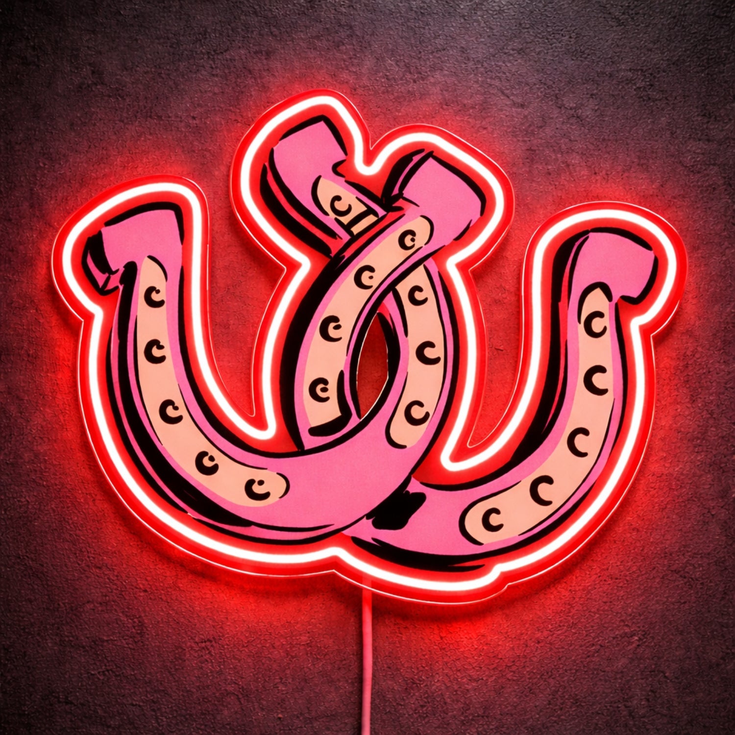 ShineNeon™ Pink Double Horseshoe LED Neon Sign Western Lucky Charm Wall Decor USB Power - Shineneon