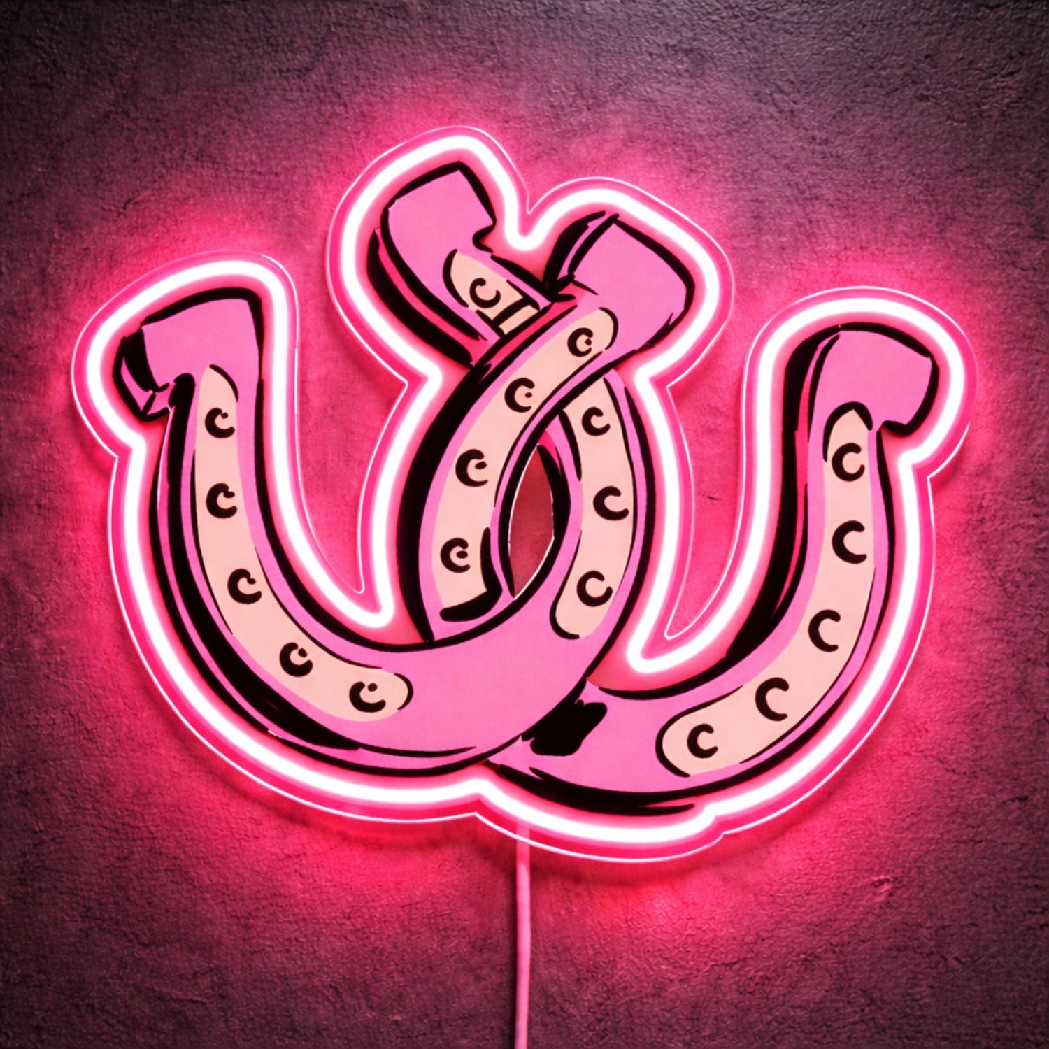 ShineNeon™ Pink Double Horseshoe LED Neon Sign Western Lucky Charm Wall Decor USB Power - Shineneon