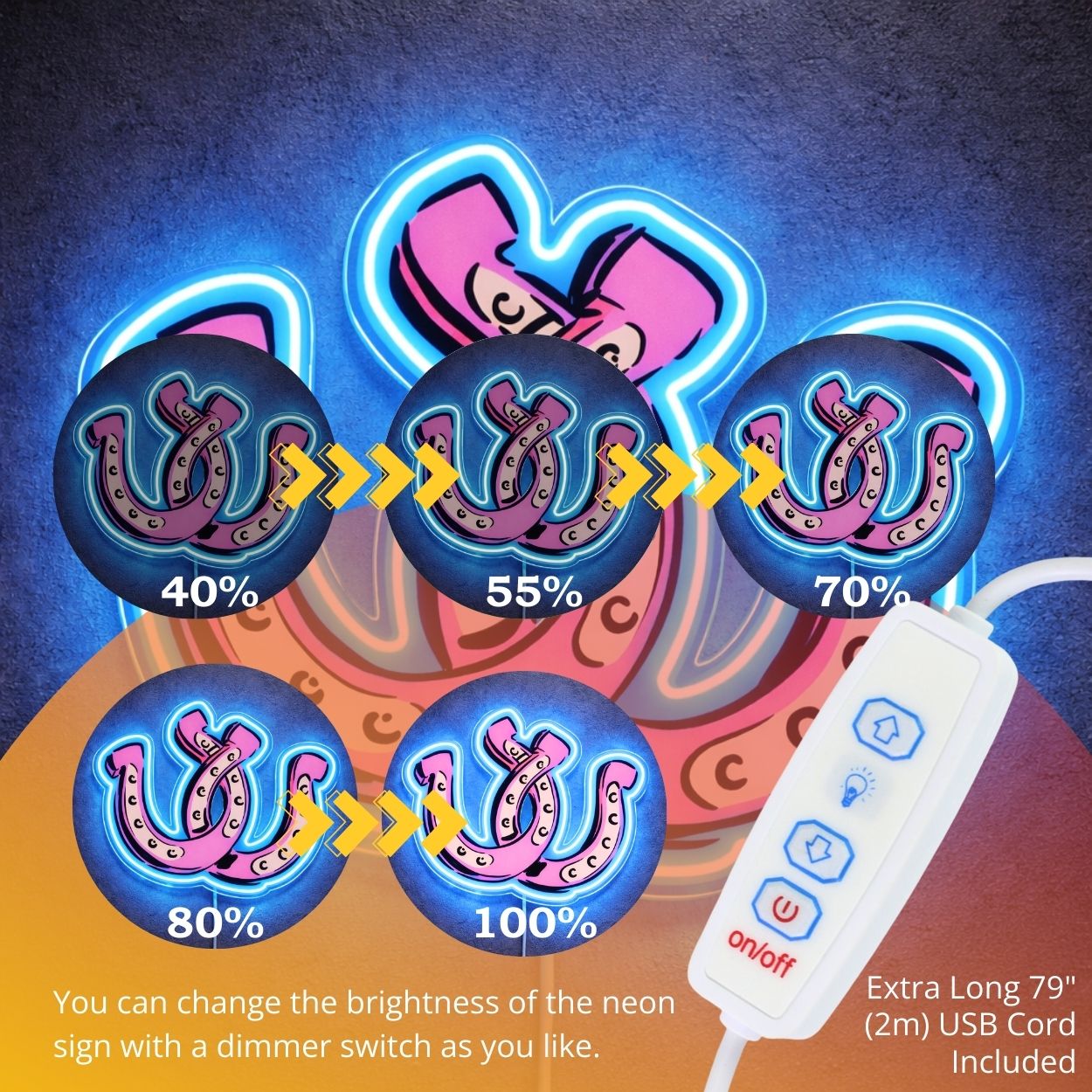 ShineNeon™ Pink Double Horseshoe LED Neon Sign Western Lucky Charm Wall Decor USB Power - Shineneon