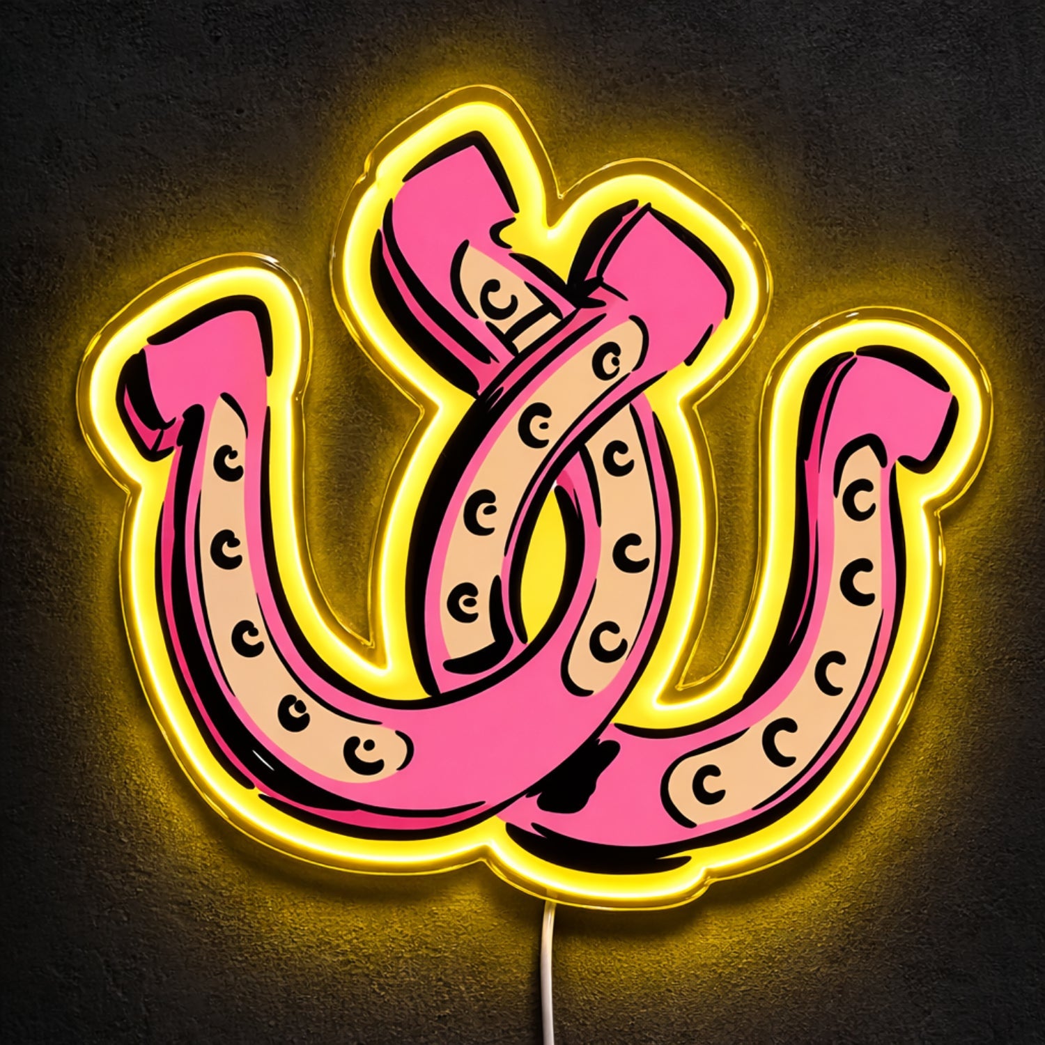 ShineNeon™ Pink Double Horseshoe LED Neon Sign Western Lucky Charm Wall Decor USB Power - Shineneon