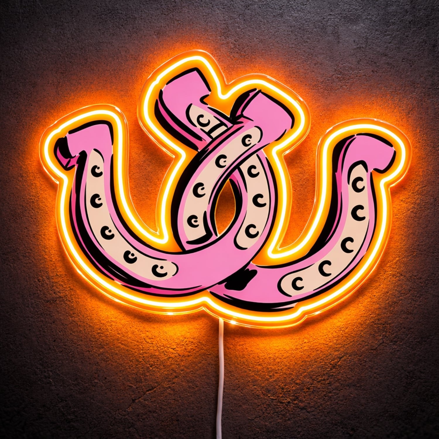 ShineNeon™ Pink Double Horseshoe LED Neon Sign Western Lucky Charm Wall Decor USB Power - Shineneon