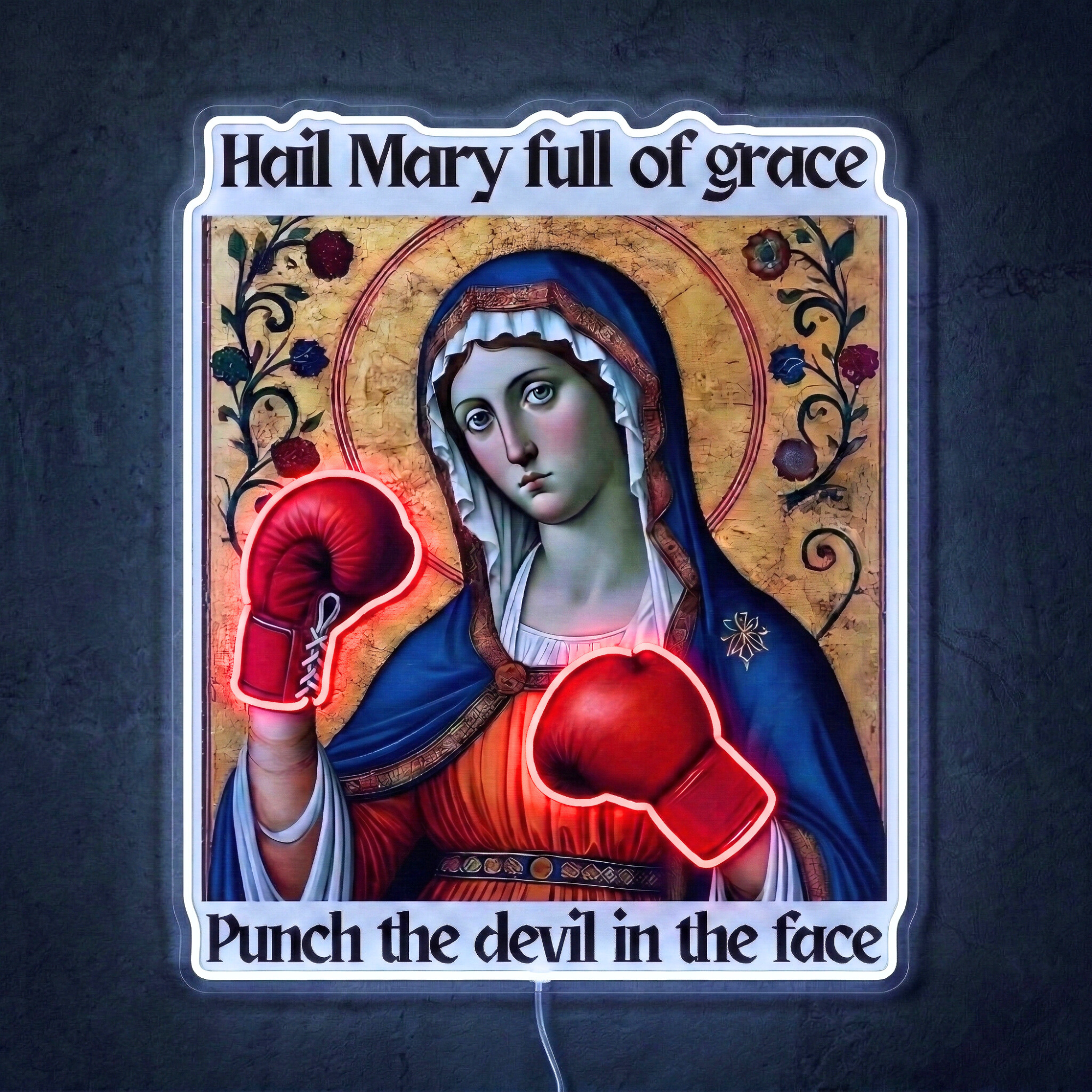 ShineNeon™ Punch The Devil Boxing Mary Neon Sign - Holy Art Glow & USB Power - Shineneon