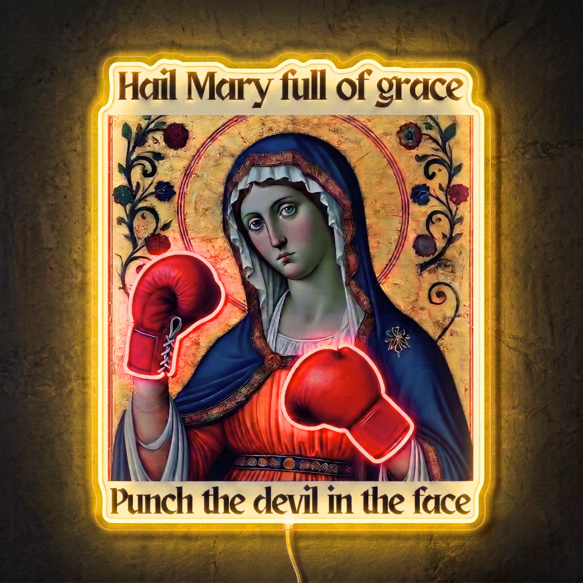 ShineNeon™ Punch The Devil Boxing Mary Neon Sign - Holy Art Glow & USB Power - Shineneon