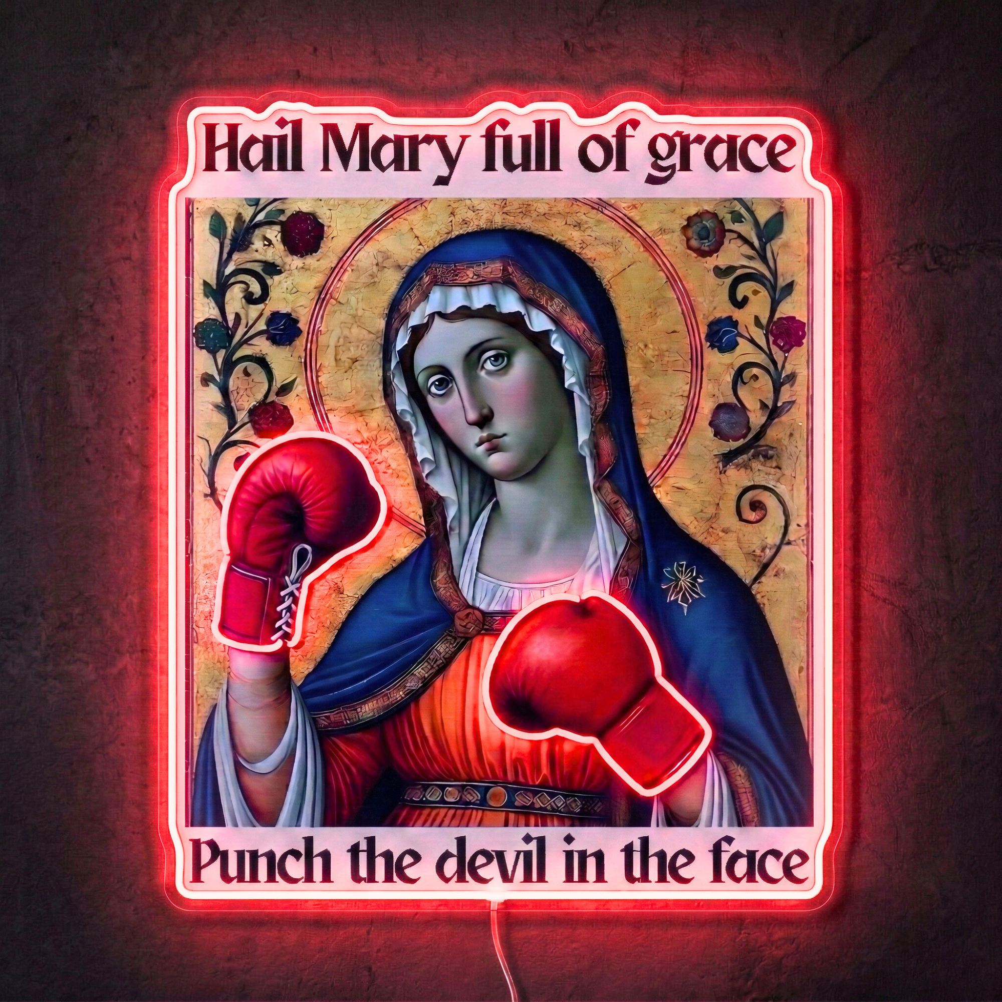 ShineNeon™ Punch The Devil Boxing Mary Neon Sign - Holy Art Glow & USB Power - Shineneon