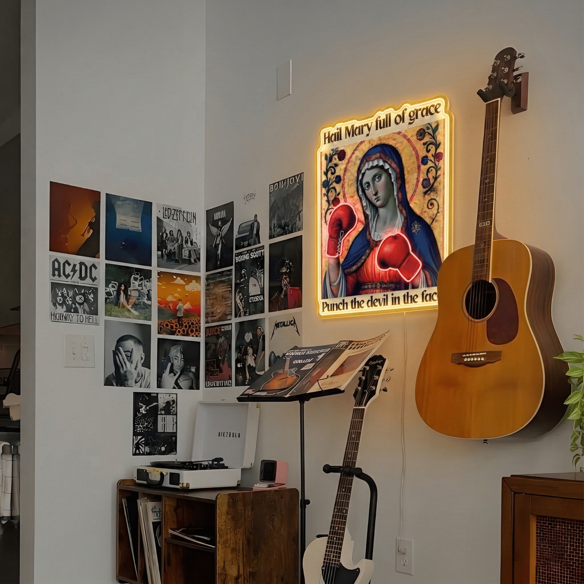 ShineNeon™ Punch The Devil Boxing Mary Neon Sign - Holy Art Glow & USB Power - Shineneon