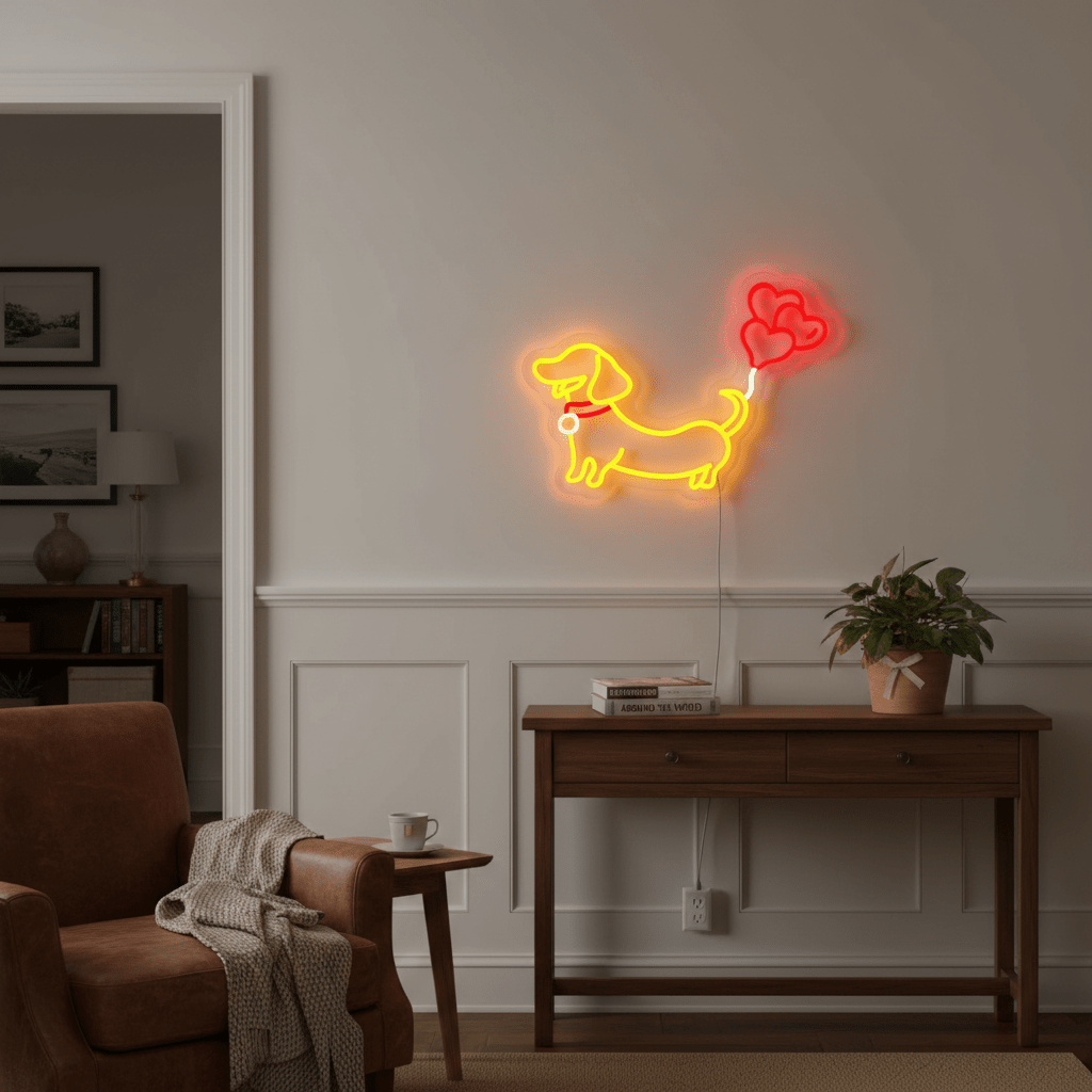 ShineNeon™ Puppy Love Dachshund LED Neon Sign - Weiner Dog Heart Wall Decor for Pet Lovers - Shineneon