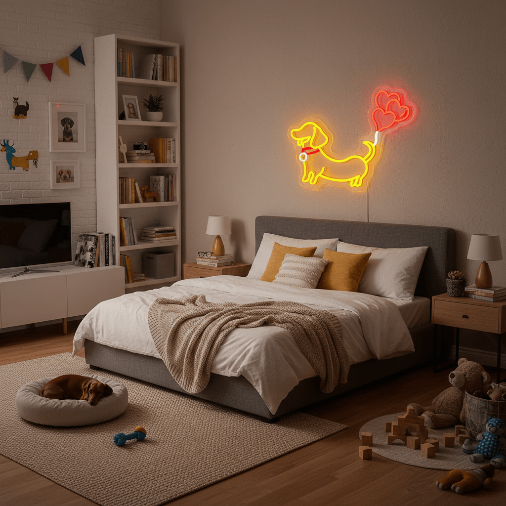 ShineNeon⢠Puppy Love Dachshund LED Neon Sign - Weiner Dog Heart Wall Decor for Pet Lovers - Shineneon