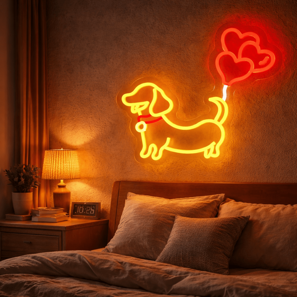 ShineNeon™ Puppy Love Dachshund LED Neon Sign - Weiner Dog Heart Wall Decor for Pet Lovers - Shineneon