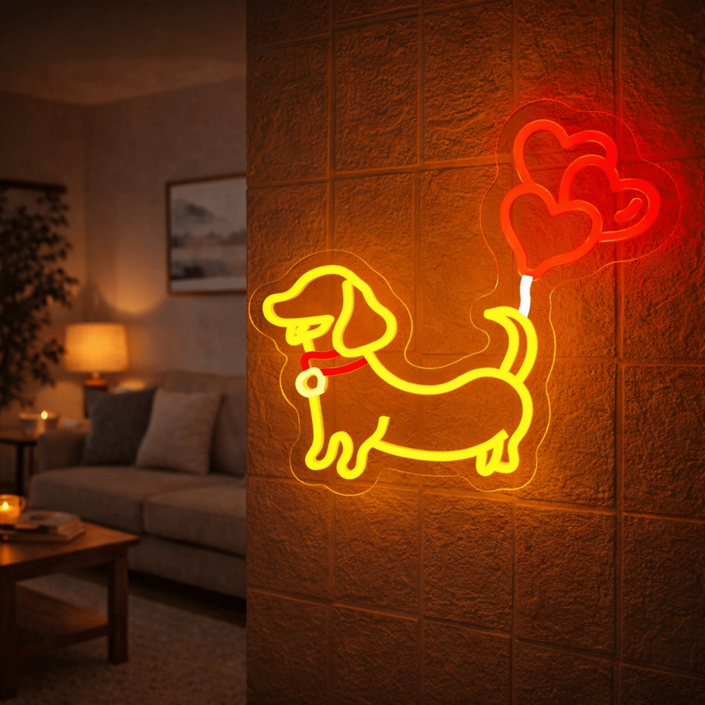 ShineNeon™ Puppy Love Dachshund LED Neon Sign - Weiner Dog Heart Wall Decor for Pet Lovers - Shineneon